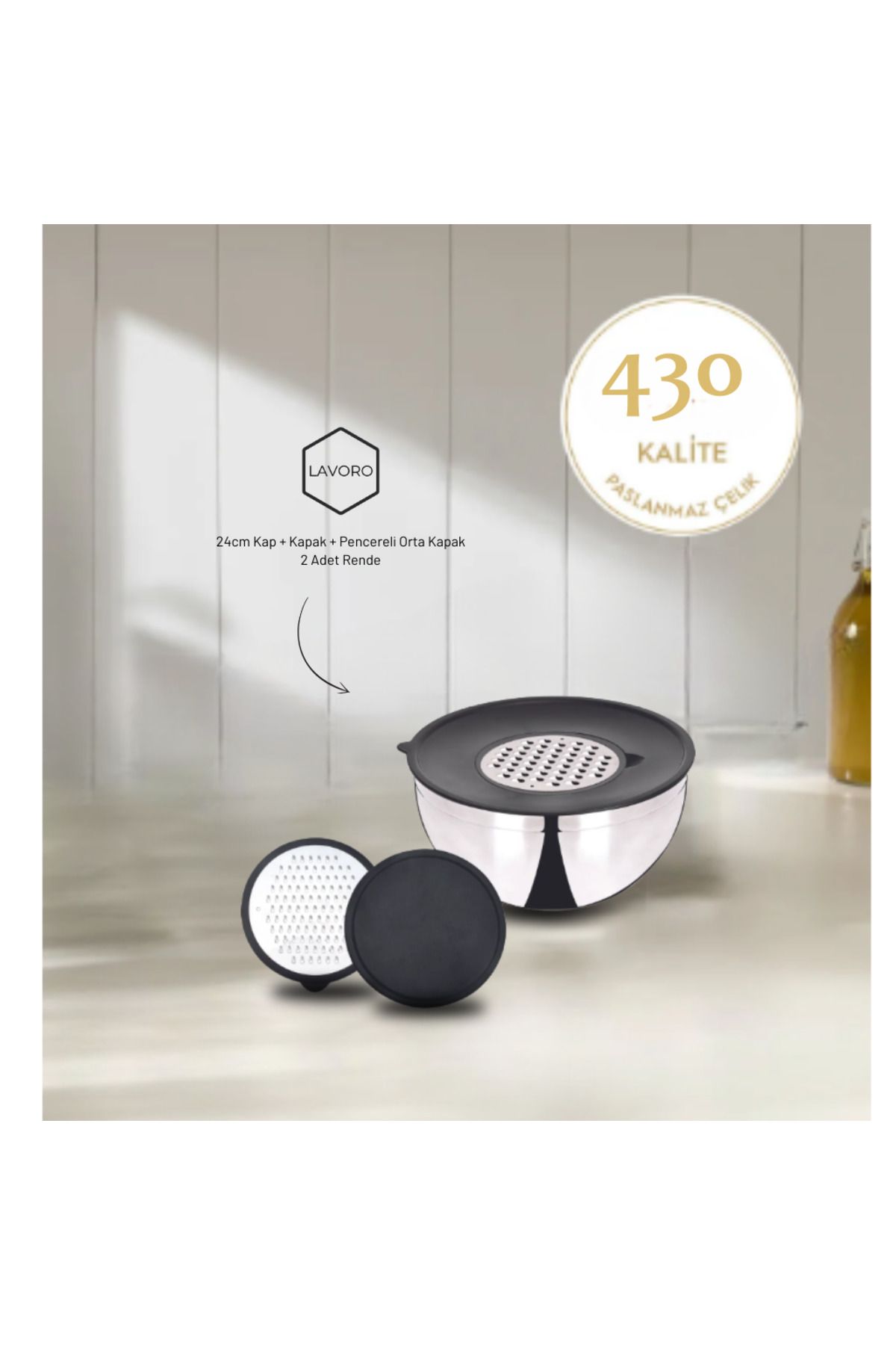 Lavoro 5 Parça Rendeli Saklama Ve Karıştırma Kabı 24cm - 430 Çelik