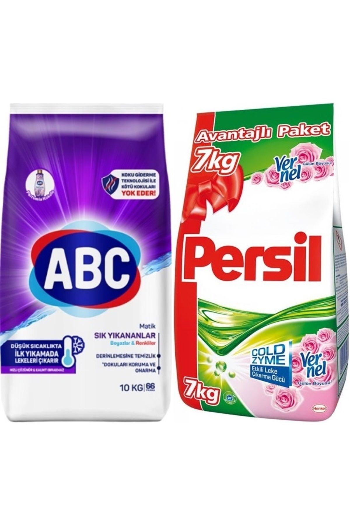 ABC Matik Toz Çamaşır Deterjanı 10KG Sık Yıkananlar Beyazlar/Renkliler (66 Yıkama)+ 7KG Gülün Büyüsü