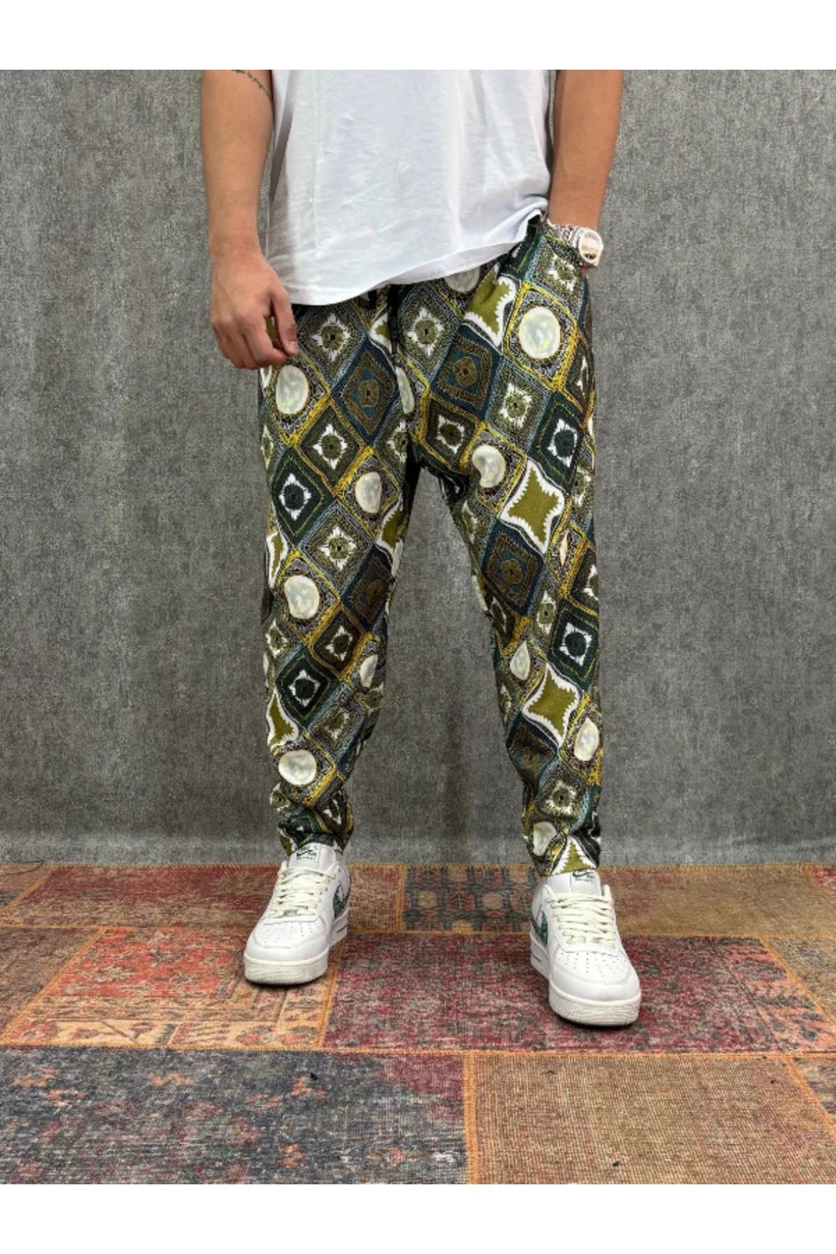 FıttingRoom Beli Lastikli Desenli Baggy Pantolon