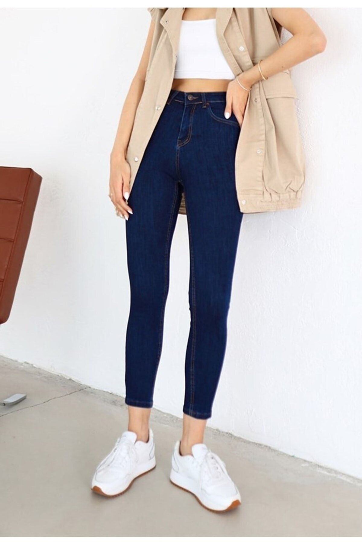 WODDİ Duryn Laci Skinny Kadın Lacivert Skinny Dar Paça Likralı Jeans Kot Pantolon New-4