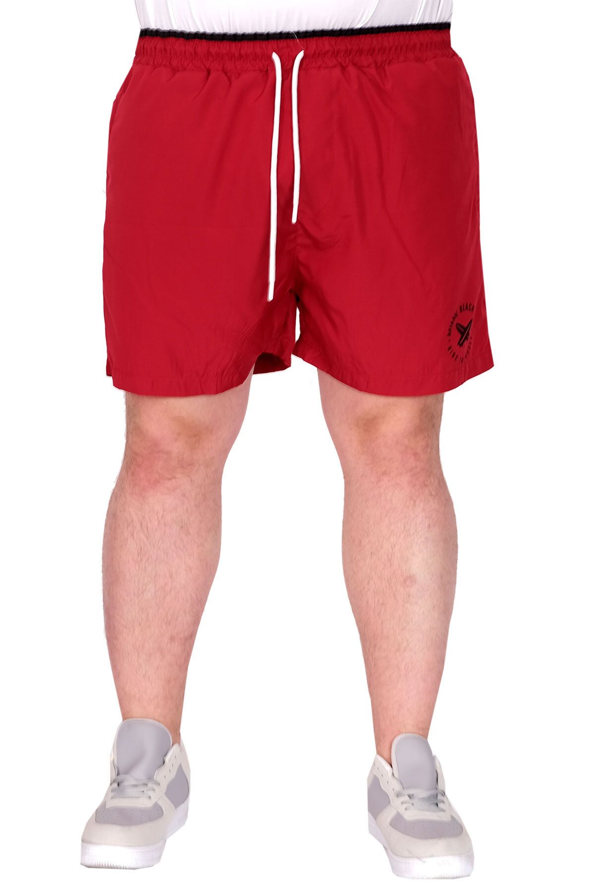 ModeXL Mode XL Büyük Beden Erkek Deniz Şortu Miami Beach Baskılı Fox 25401 Bordo