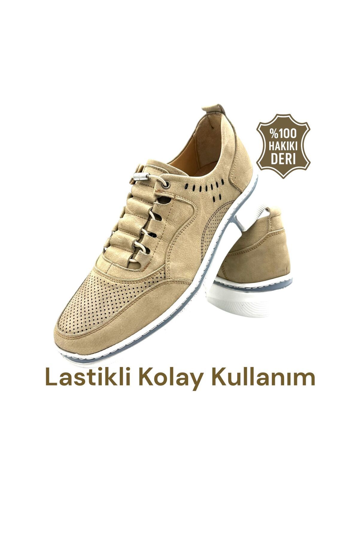 İYİSİNDEN SHOES Hakiki deri erkek lastikli ortapedik ayakkabı-hafif poli taban, komple dikişli