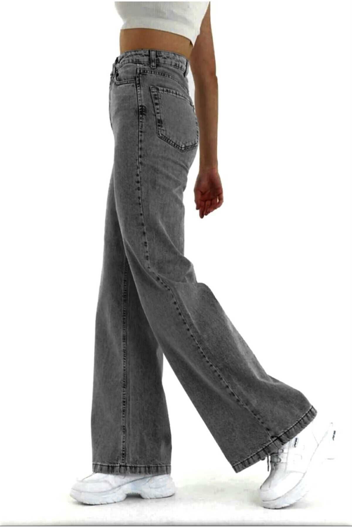 WODDİ Duryn Mely Jns Kadın Füme Salaş Palazzo Jeans Kot Pantolon Wrld-2