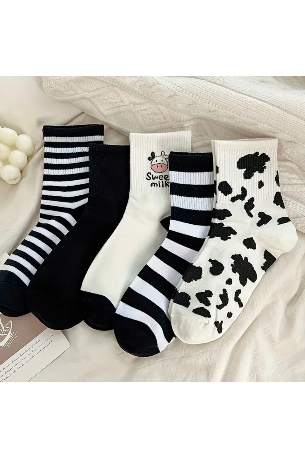 Bestrend 5’li Sweet Milk Siyah Beyaz Kadın Tenis Çorap