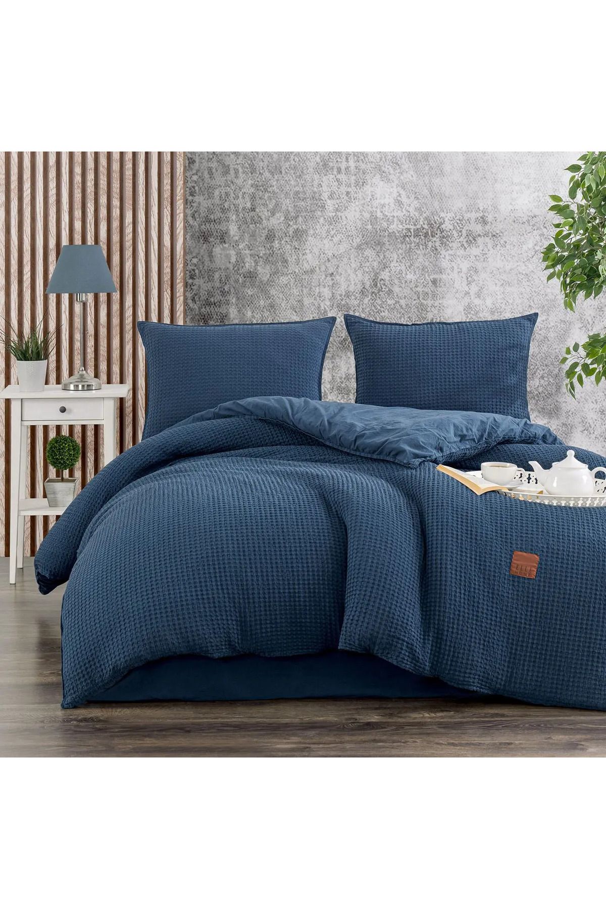 ELLE HOME Veronica Waffel Çift Kişilik Nevresim Takımı - Dress Blue