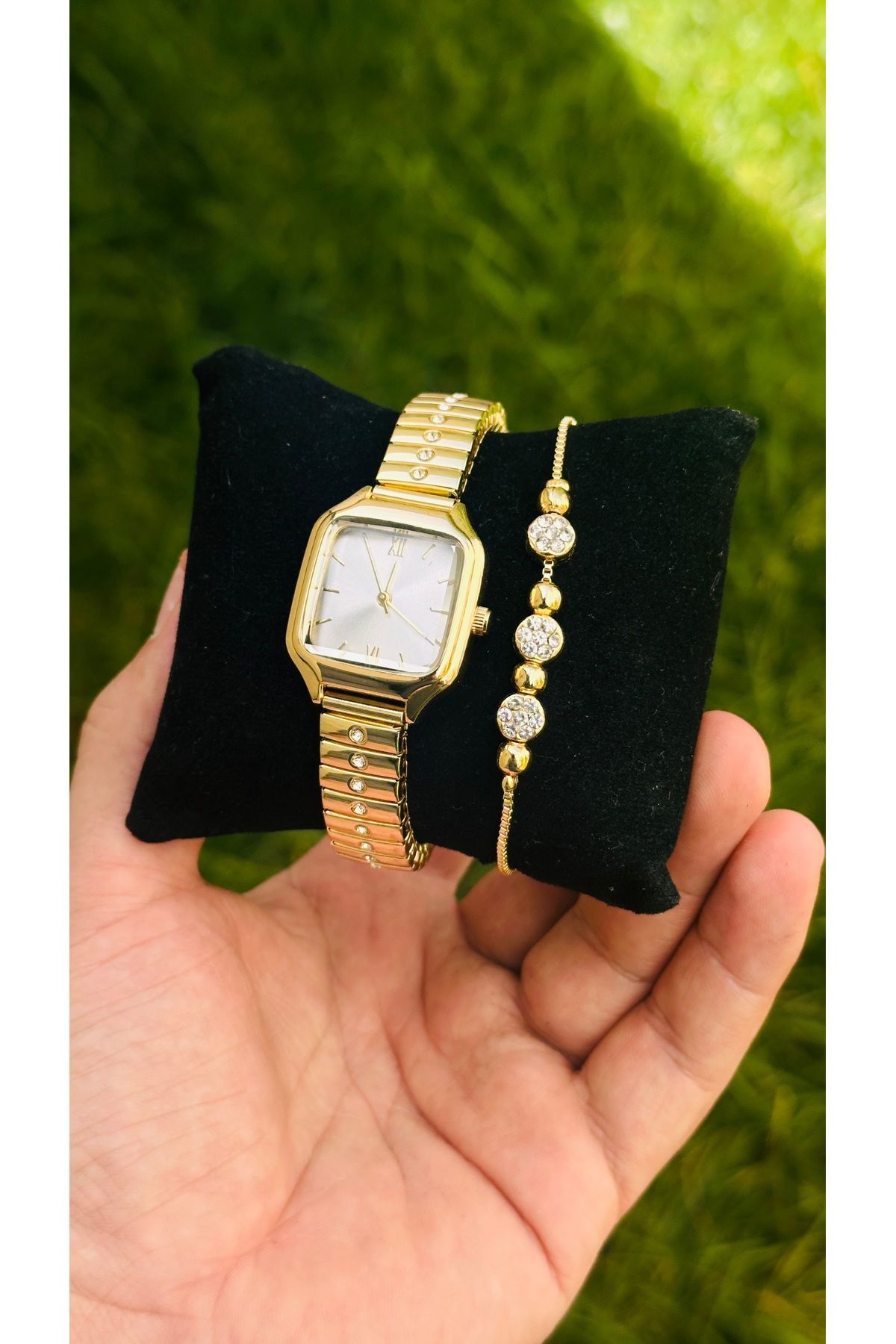 pullmarkt-Set of 2 - Elegant Series with Stones - Complete Cord Stone String - Minimal Retro Women's Wristwatch 2