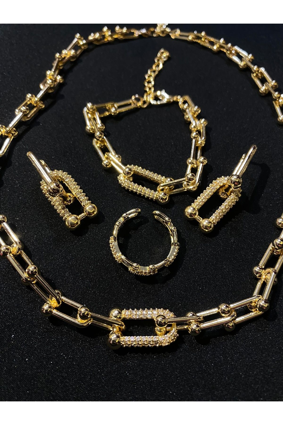 Passionis Jewelry TİFFANY MODEL GOLD YÜZÜK KOLYE KÜPE BİLEKLİK TAKIM