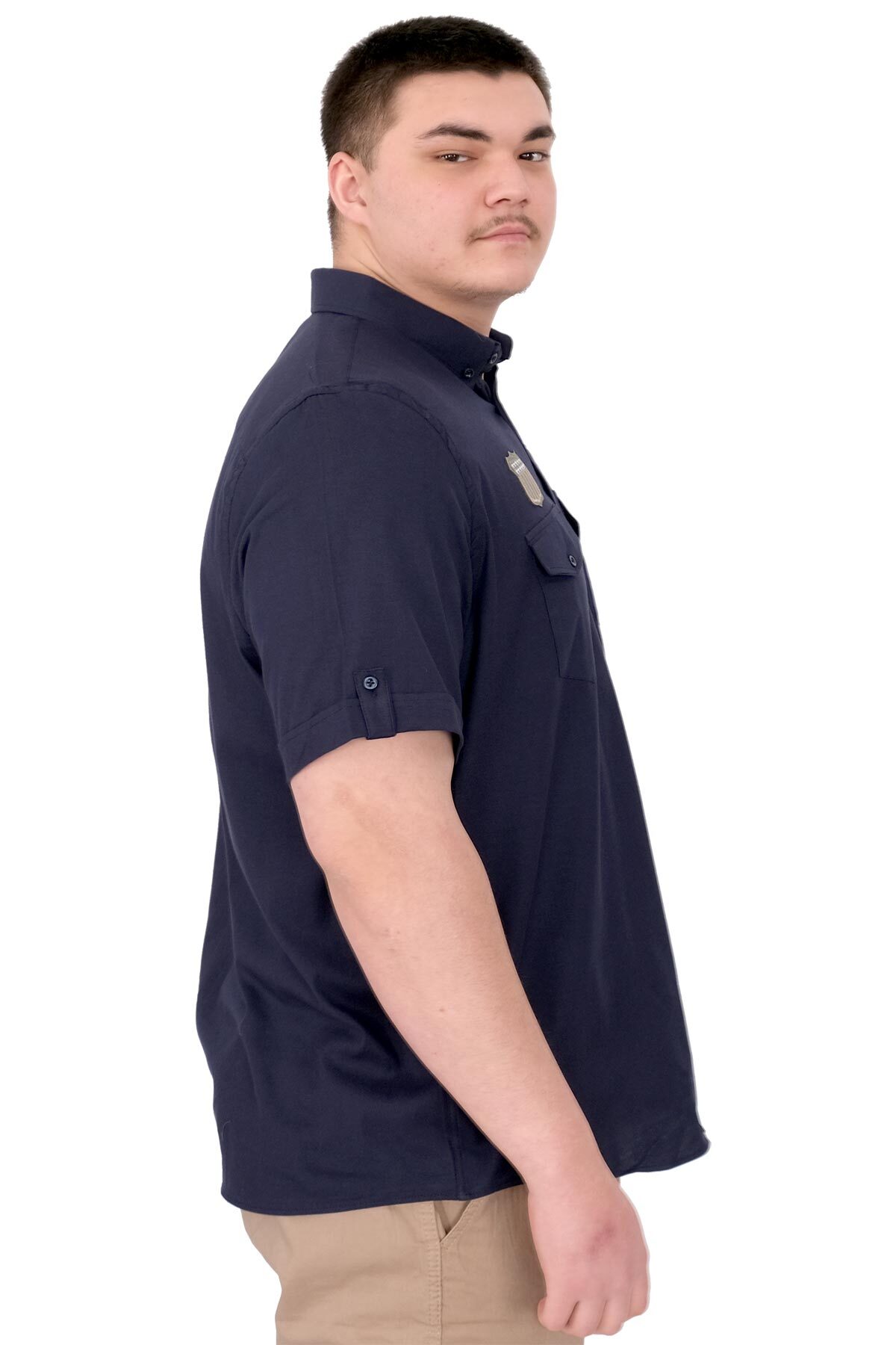 ModeXL Mode XL Büyük Beden Erkek Gömlek Çift Cep Kapaklı Gabardin U25601 Lacivert görsel 2