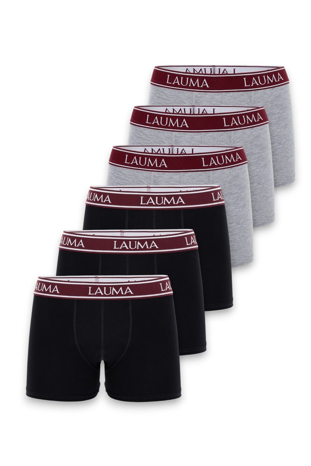 LAUMA Erkek Boxer 6'lı Paket | Siyah & Gri | %95 Pamuk %5 Elastan | Rahat Kalıp