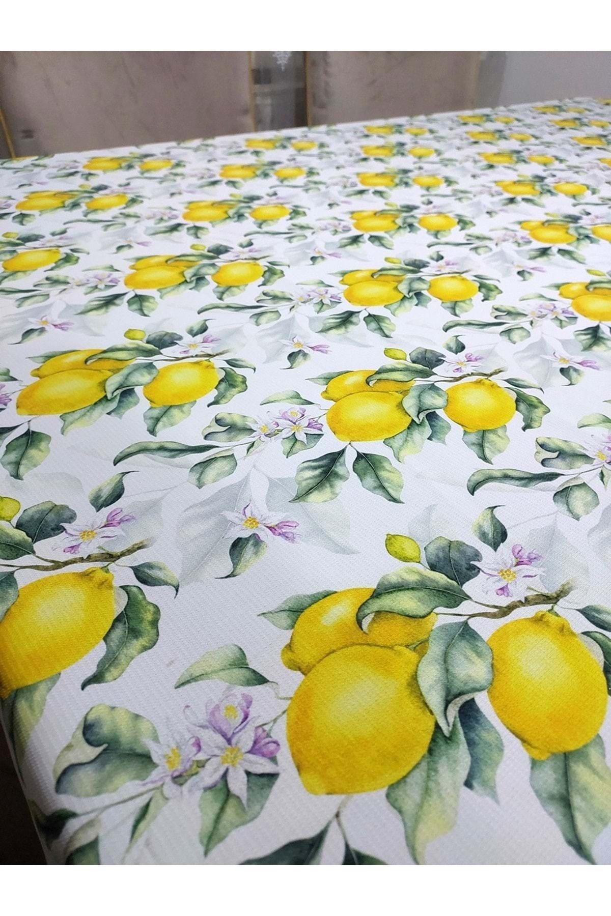 Mandaş Limon Desenli 3D Dikdörtgen Masa Örtüsü (160x200)