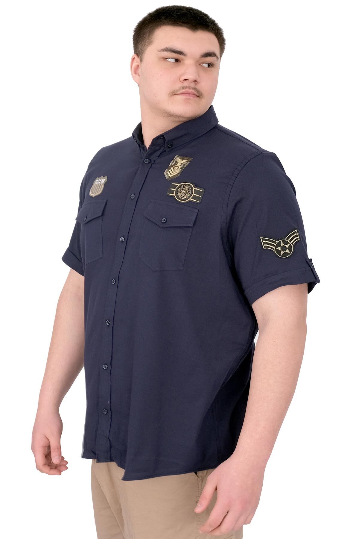 ModeXL Mode XL Büyük Beden Erkek Gömlek Çift Cep Kapaklı Gabardin U25601 Lacivert görsel 4