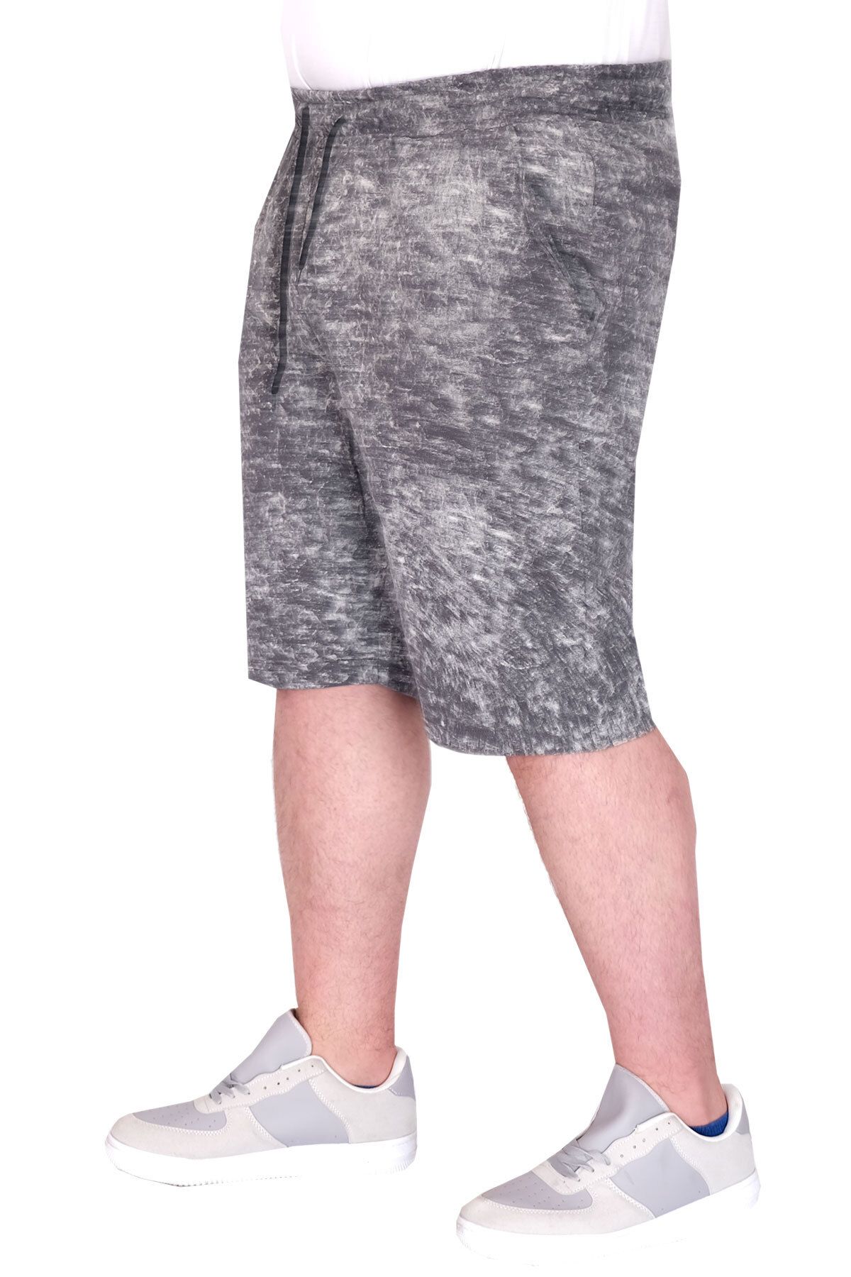 ModeXL-Mode XL Oversize Men's Shorts Etching Print 20037S Anthracite 4