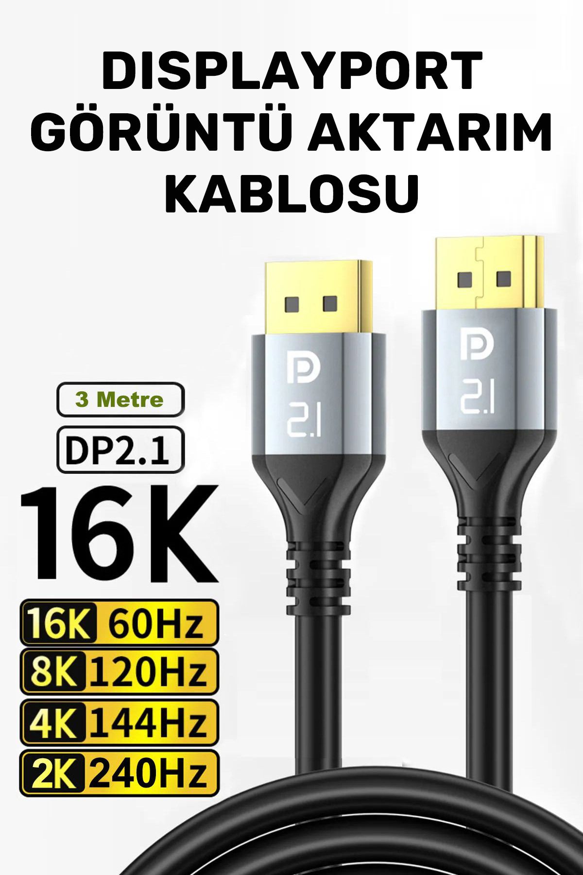 CONOCER 16K Displayport Dp Görüntü Aktarım Kablosu 3 Metre Bilgisayar Laptop Projektör Uyumlu V 2.1