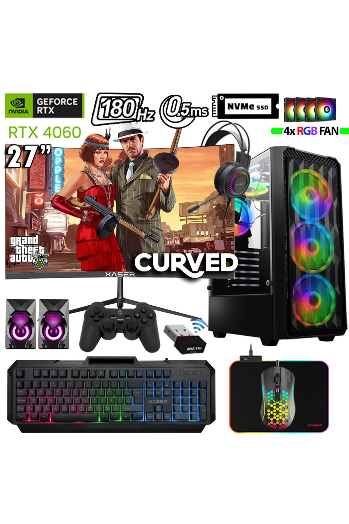 XASER Thunder x660 Ryzen 7 5700x 64GB Ram 2TB M.2 NVMe SSD 8GB RTX4060 27" 180Hz Oyuncu Masaüstü Bil