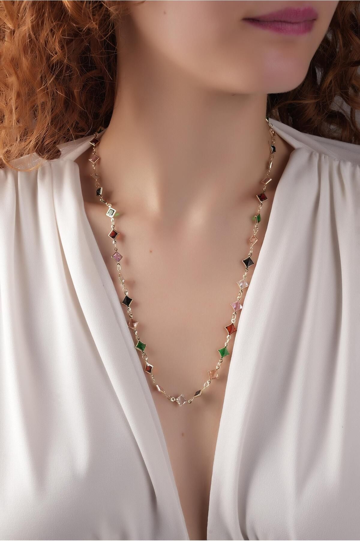 Çlk Accessories Premium Renkli Taşlı Tasarım Kolye 50744