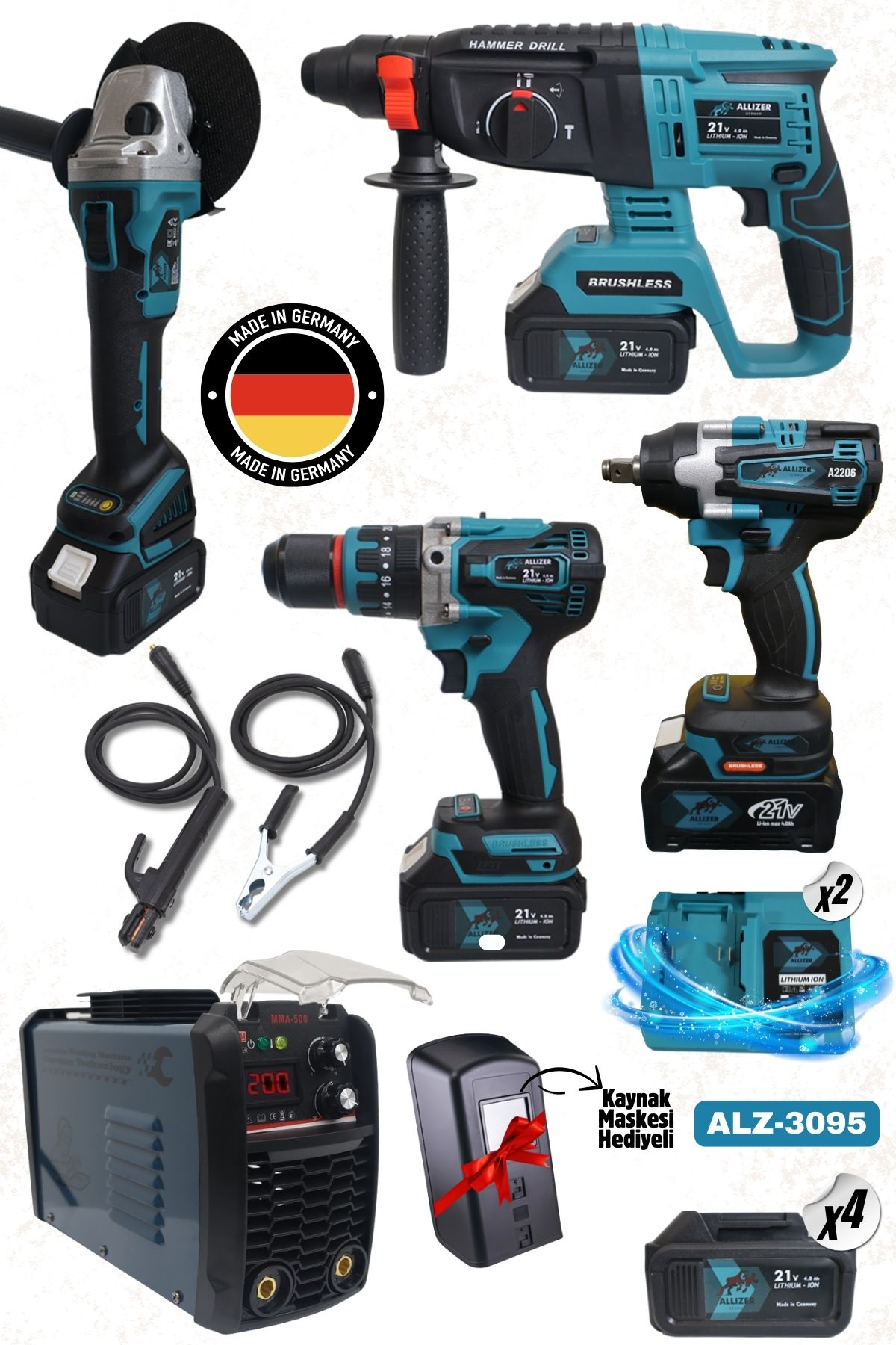 ALLİZER GERMAN ALLİZER 5 Lİ SET (4LÜ SET MAVİ+ 200 AMPER KAYNAK MAKİNASI )
