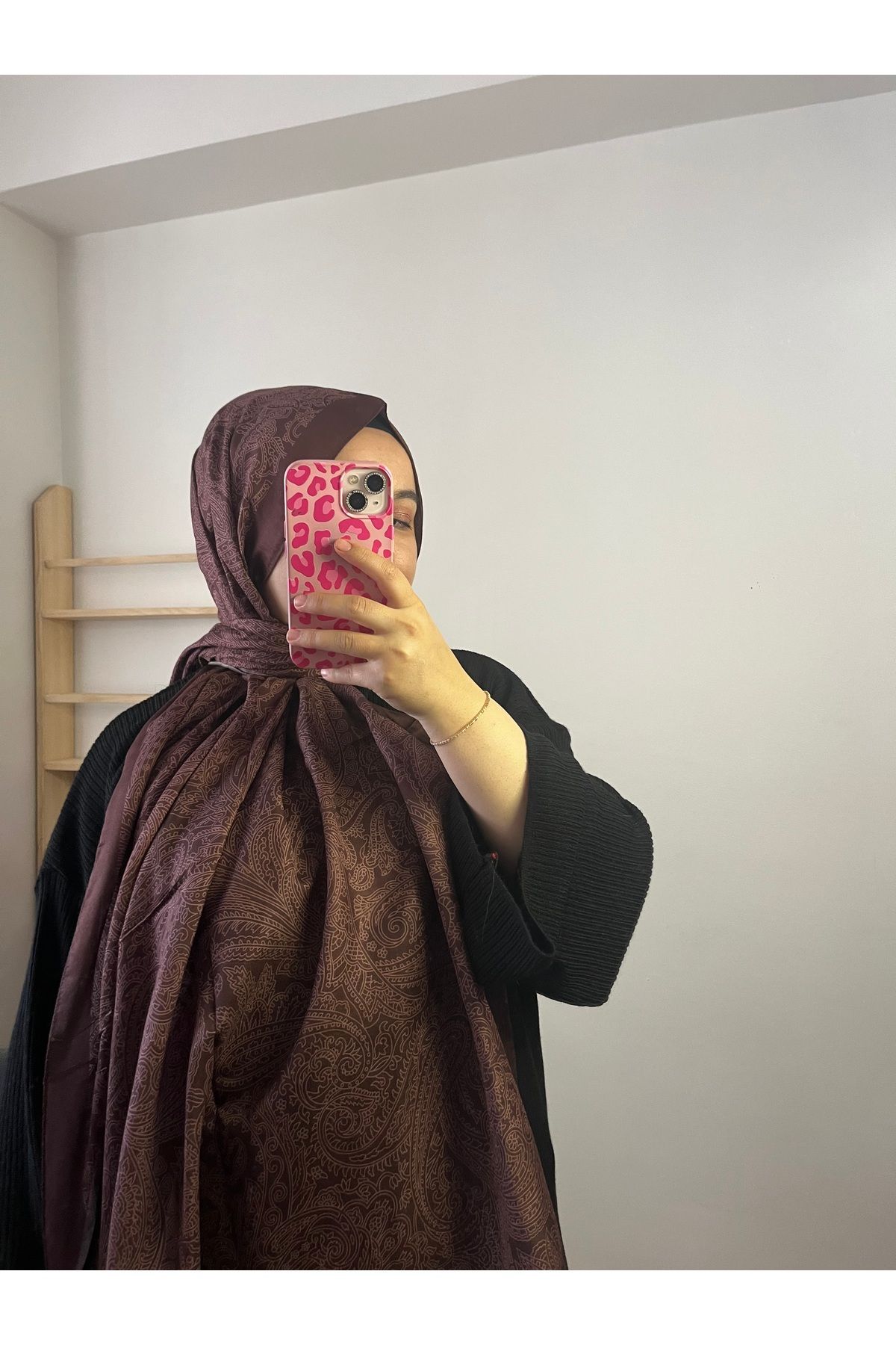 aseliva Etnik desen soft şal kahverengi