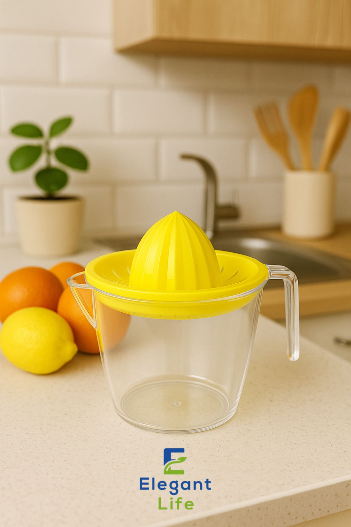 ELEGANT LIFE-Citrus Juicer – Practical Handheld Lemon & Orange Squeezer with Clear Chamber, Non-Slip Base 3