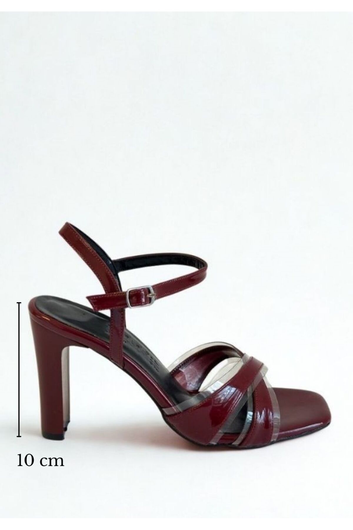 MY MADRE LEATHER SHOES Bordo Rugan Şeffaf Çapraz Bantlı Kadın Topuklu Ayakkabı