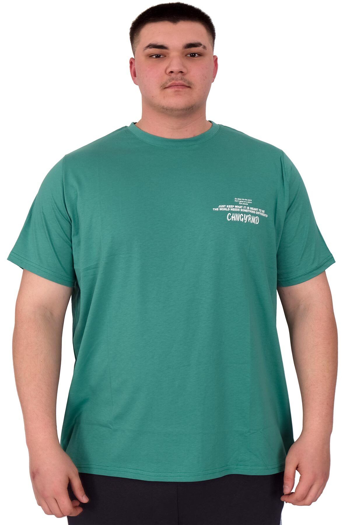 ModeXL Mode XL Büyük Beden Erkek T-Shirt Bisiklet Yaka Compaes U25021 Çağla