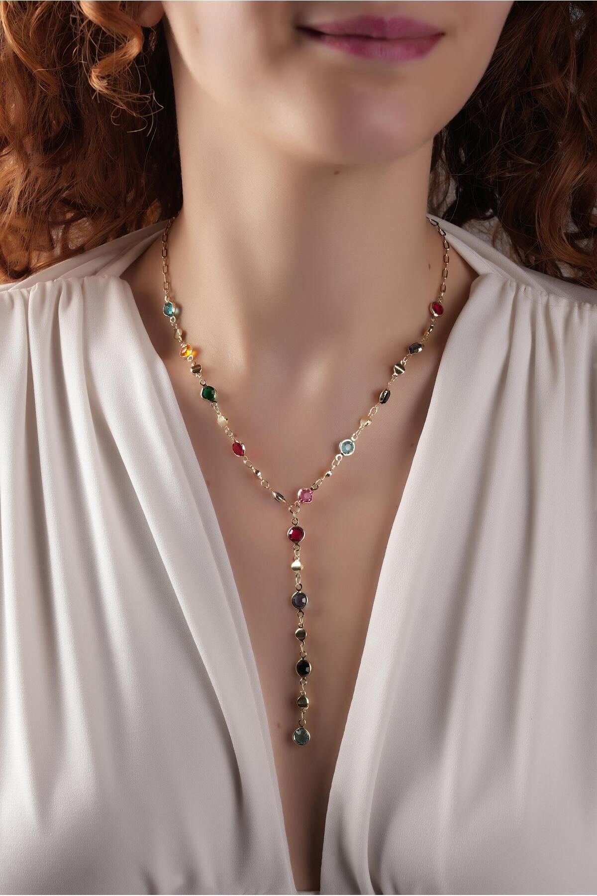 Çlk Accessories Premium Renkli Taşlı Y Dekolte Kolye 50739