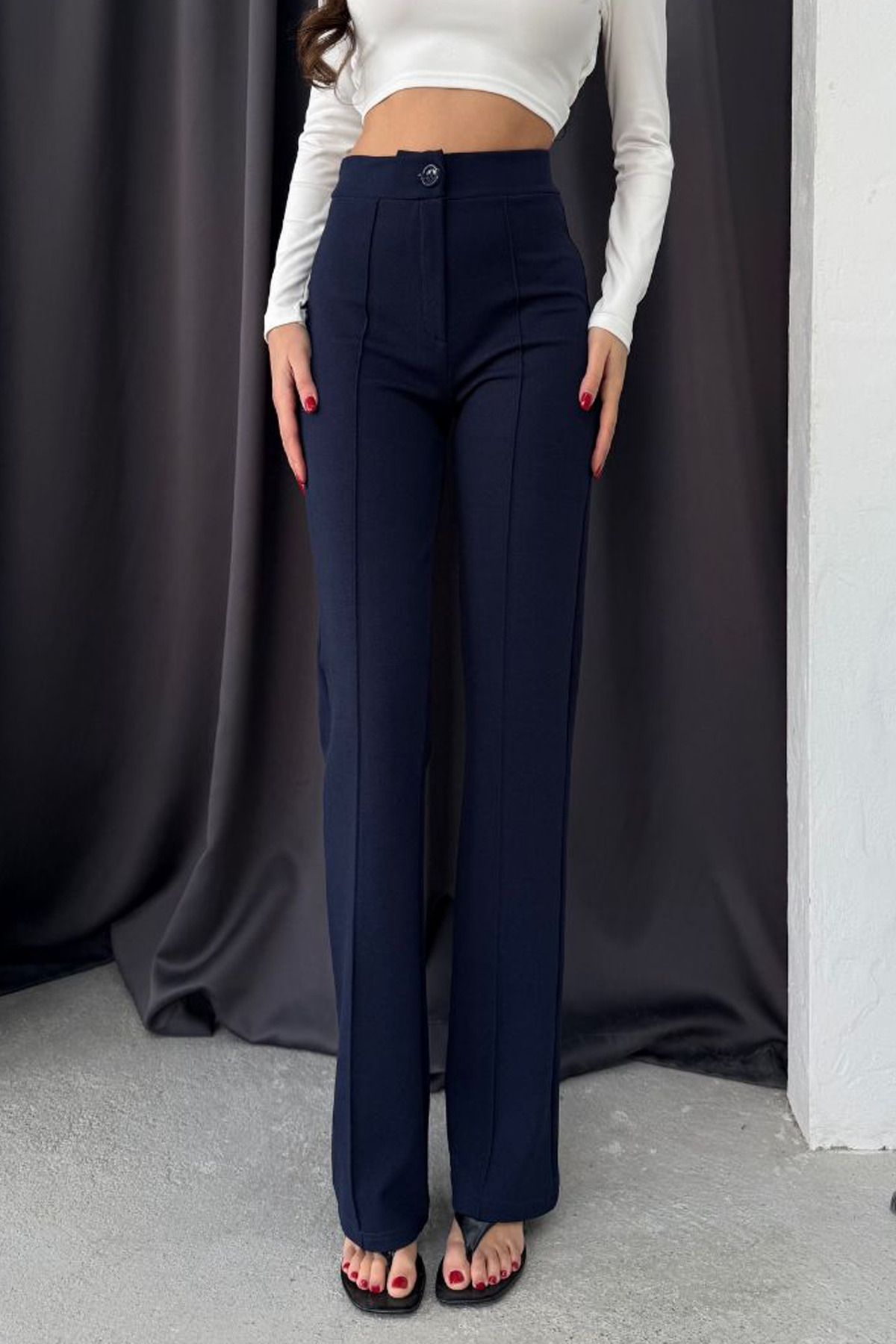 King Crow PLZ001 Lacivert Palazzo Pantolon