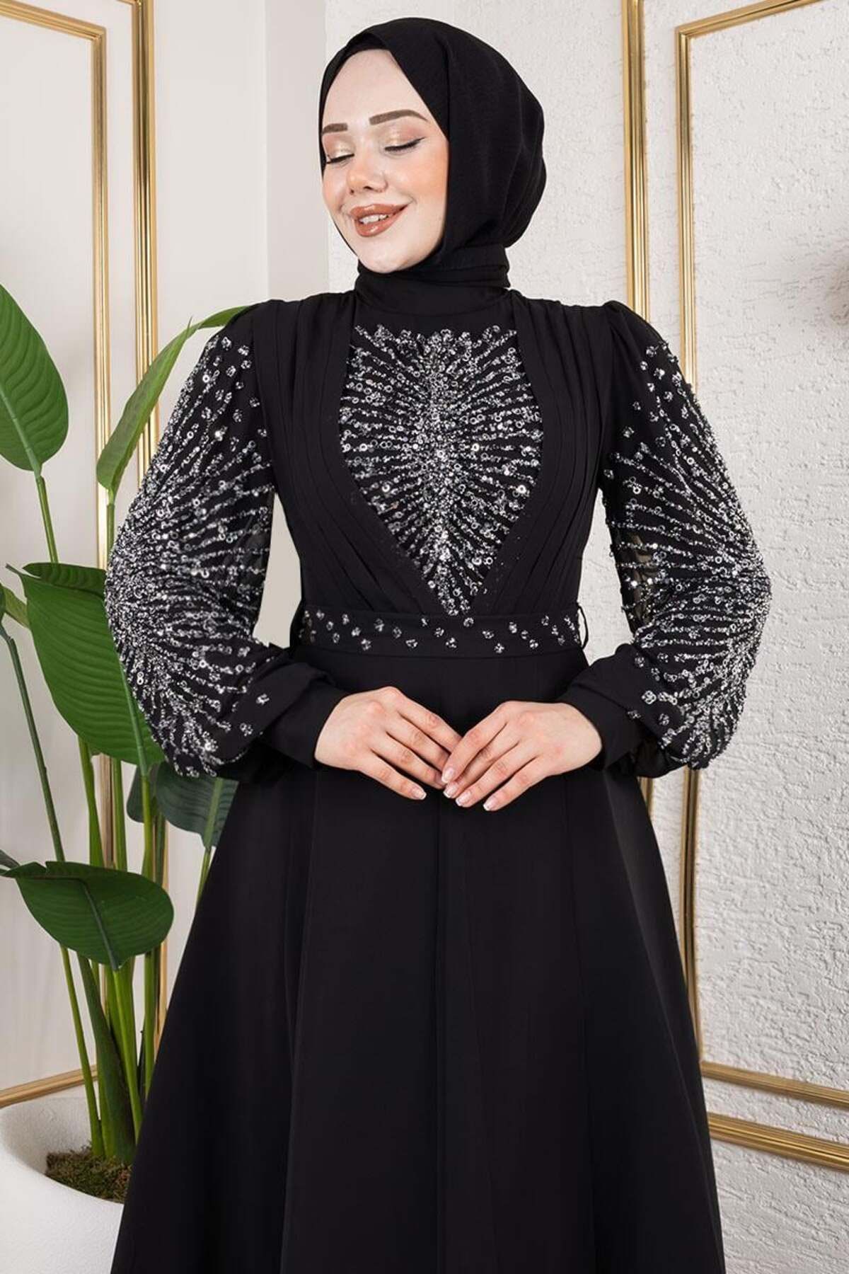 Mec Fashion Taş İşlemeli Şifon Abiye