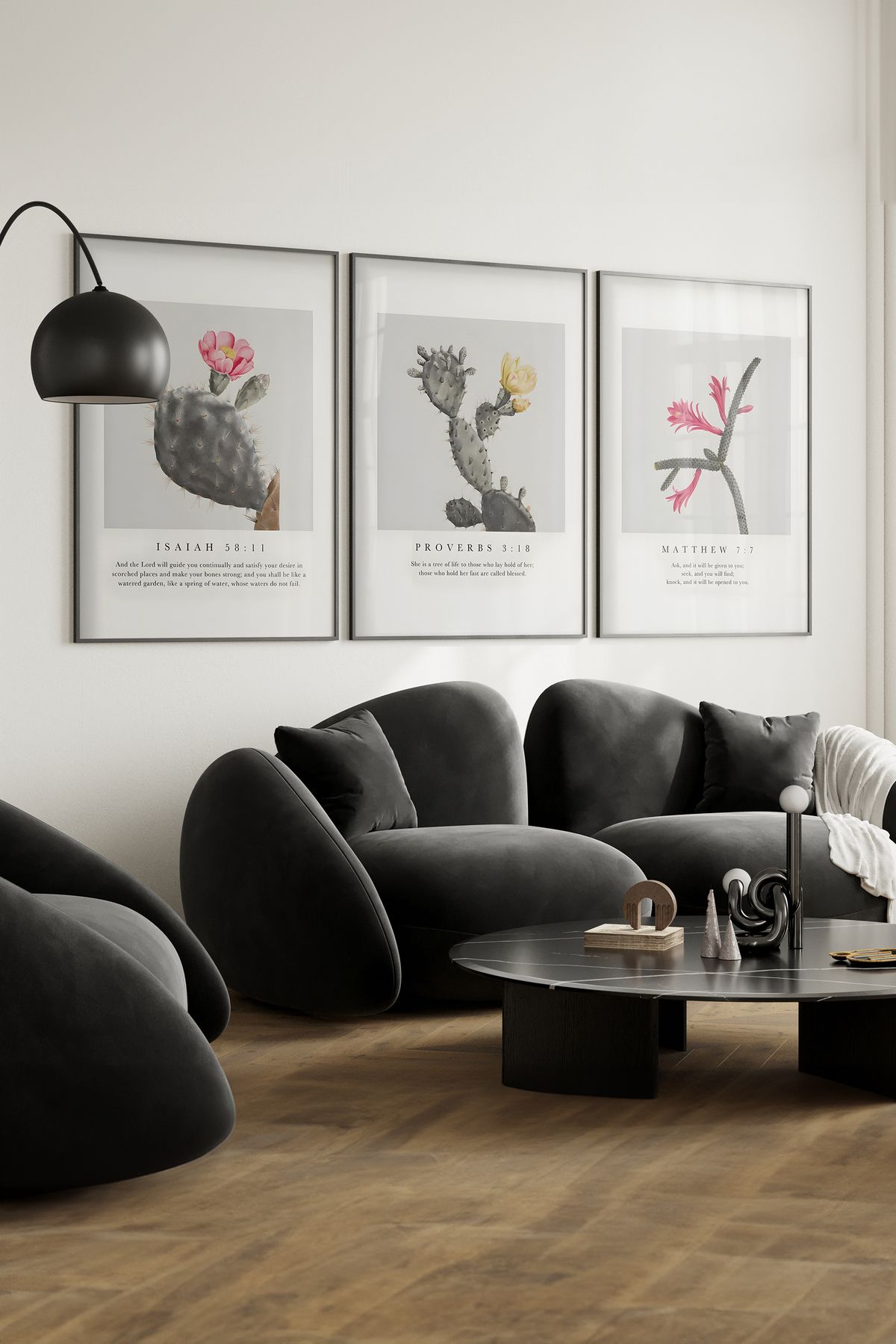 Home 3'lü Kaktüs Seti Salon Dekorasyonu, Oturma Odası Dekoru, Mutfak Dekoru, Çerçevesiz Poster Seti