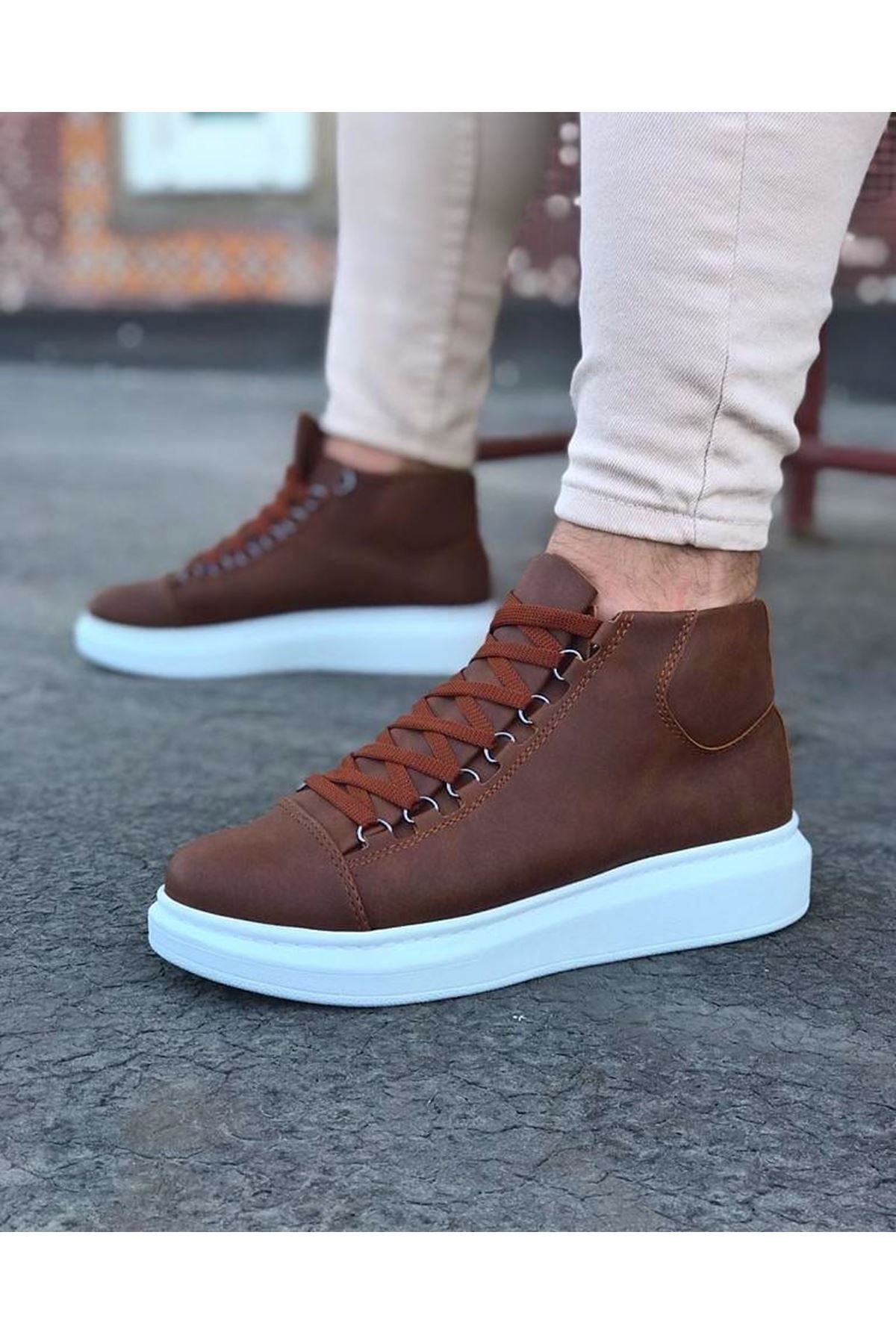Aemido WG032 Taba Bağcıklı Sneakers Yarım Bilek Bot