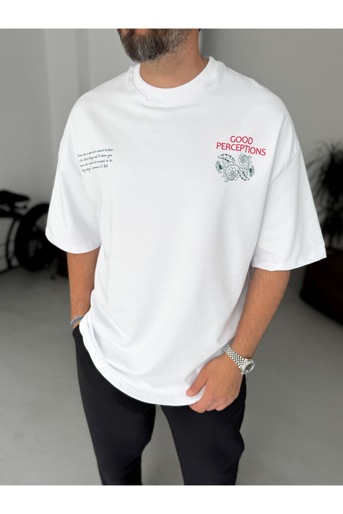 BYBASICMAN Beyaz Good Perceptions Baskılı İki İplik T-Shirt BY-064