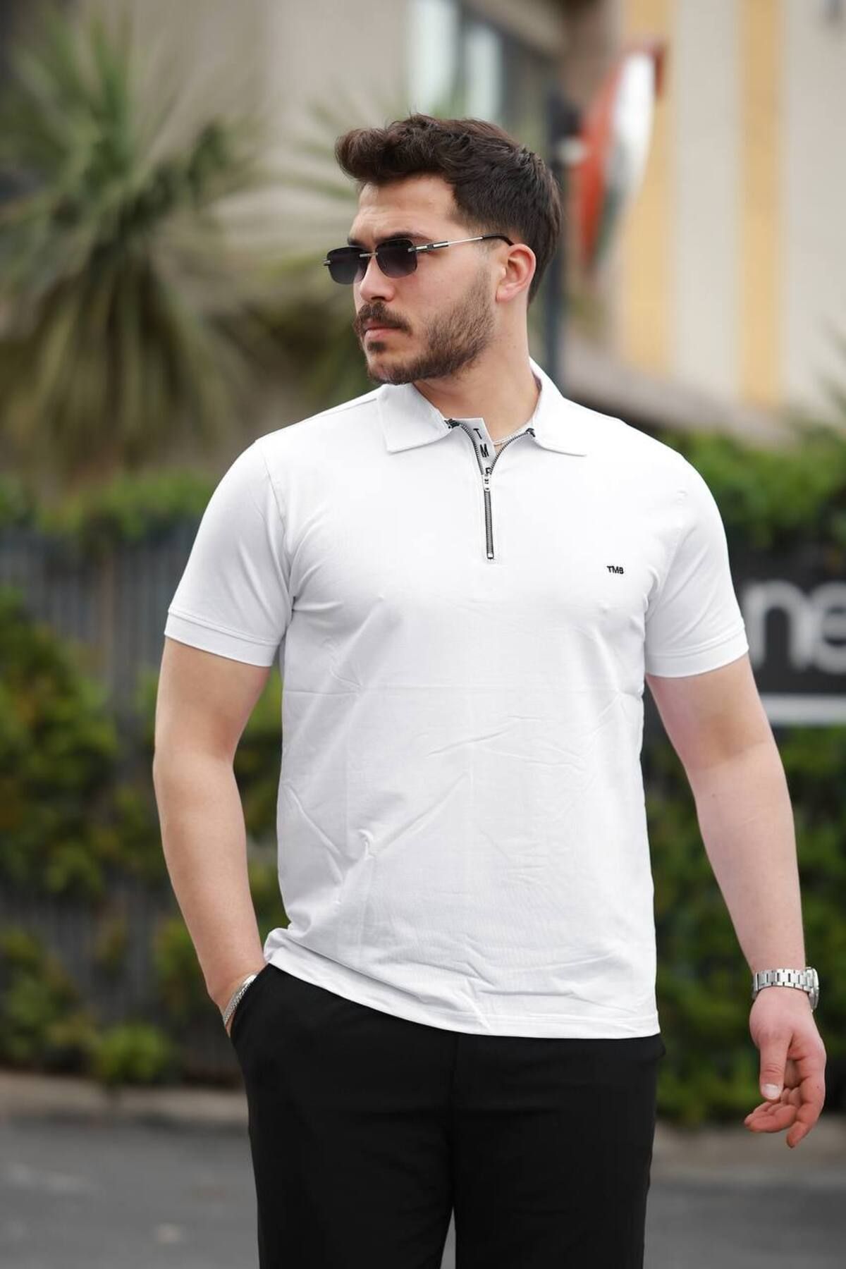 ROBERTO BORNOVA Yarım Fermuarlı Polo Yaka Kompak Tshirt