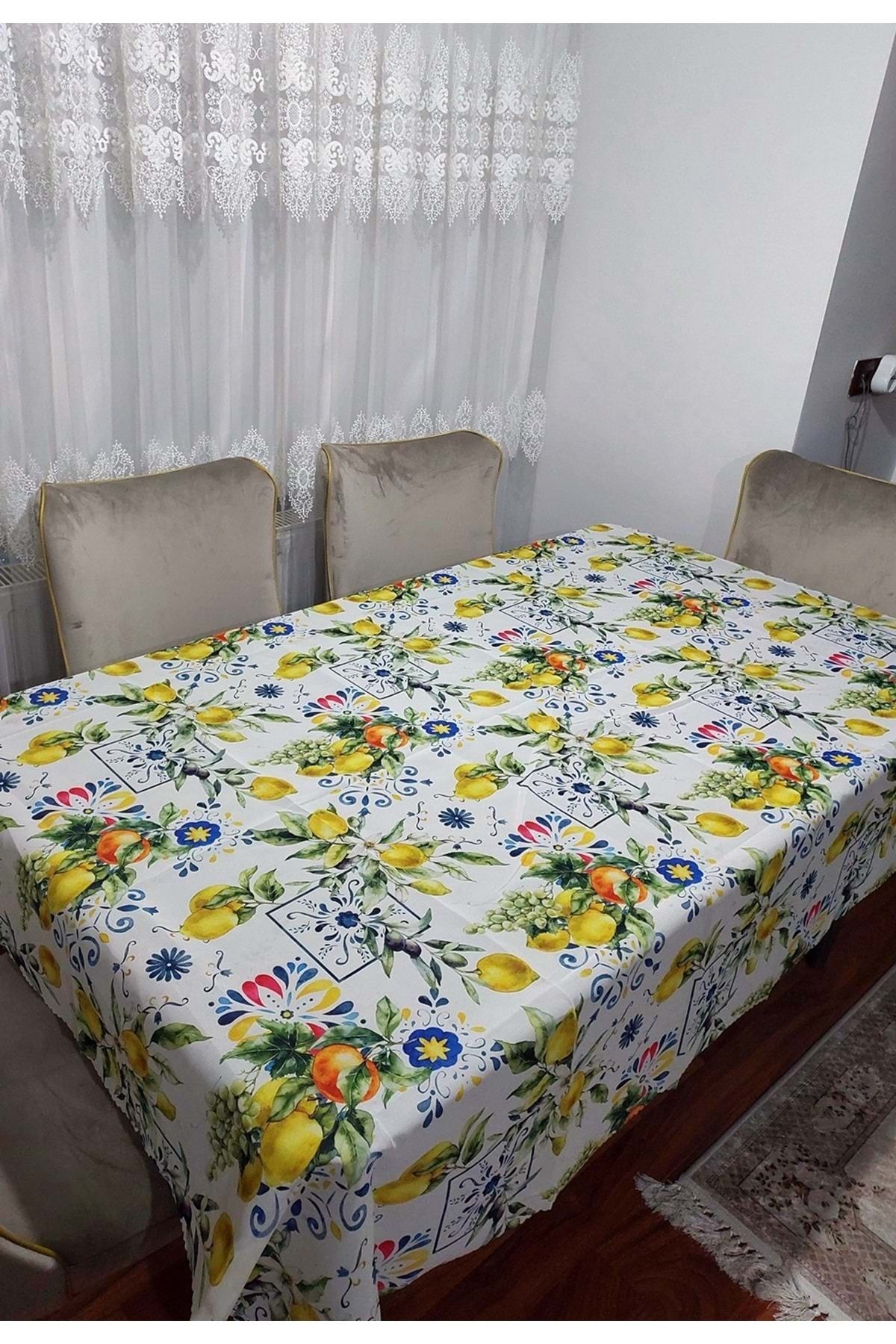 Mandaş 2 Adet Limon Portakal Desenli 3D Dikdörtgen Masa Örtüsü (160x200)