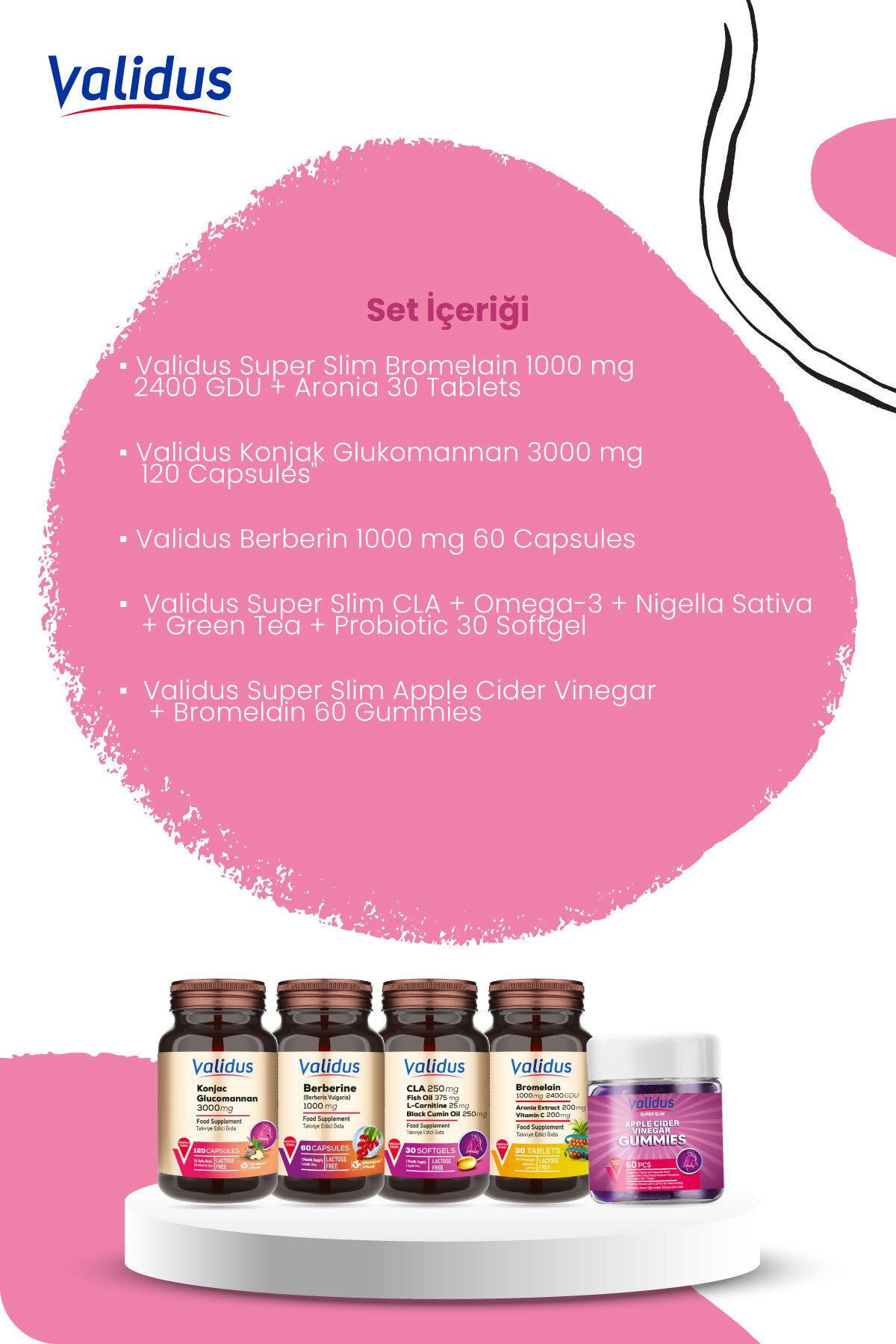 Validus-Slimming Set - Bromelain - Glucomannan - Berberine - Cla - Apple Cider 2