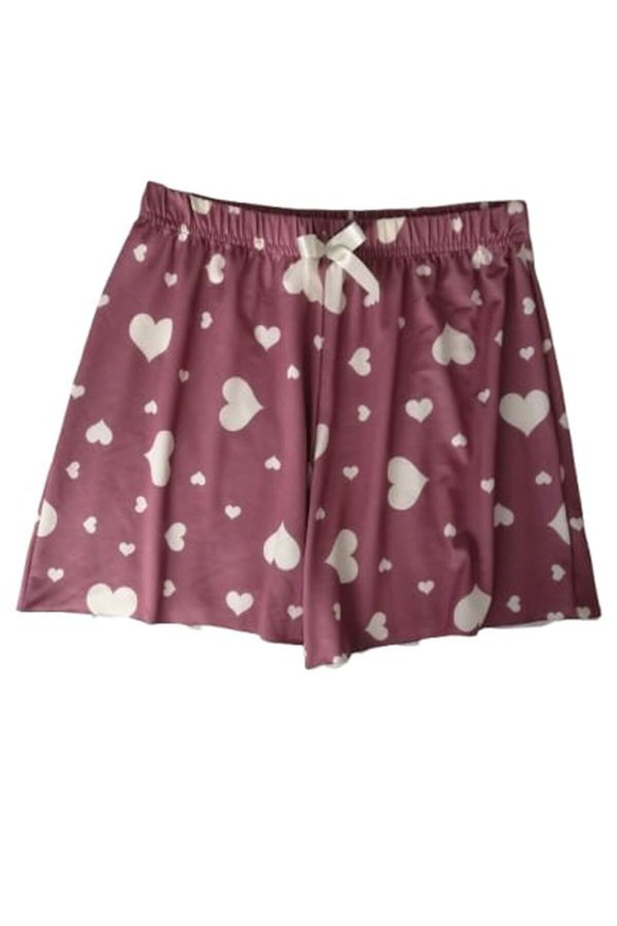 Manolya-Women's Milan Fabric Purple Heart Patterned Collar and Leg Laced Rope Suspender Pajama Set 3