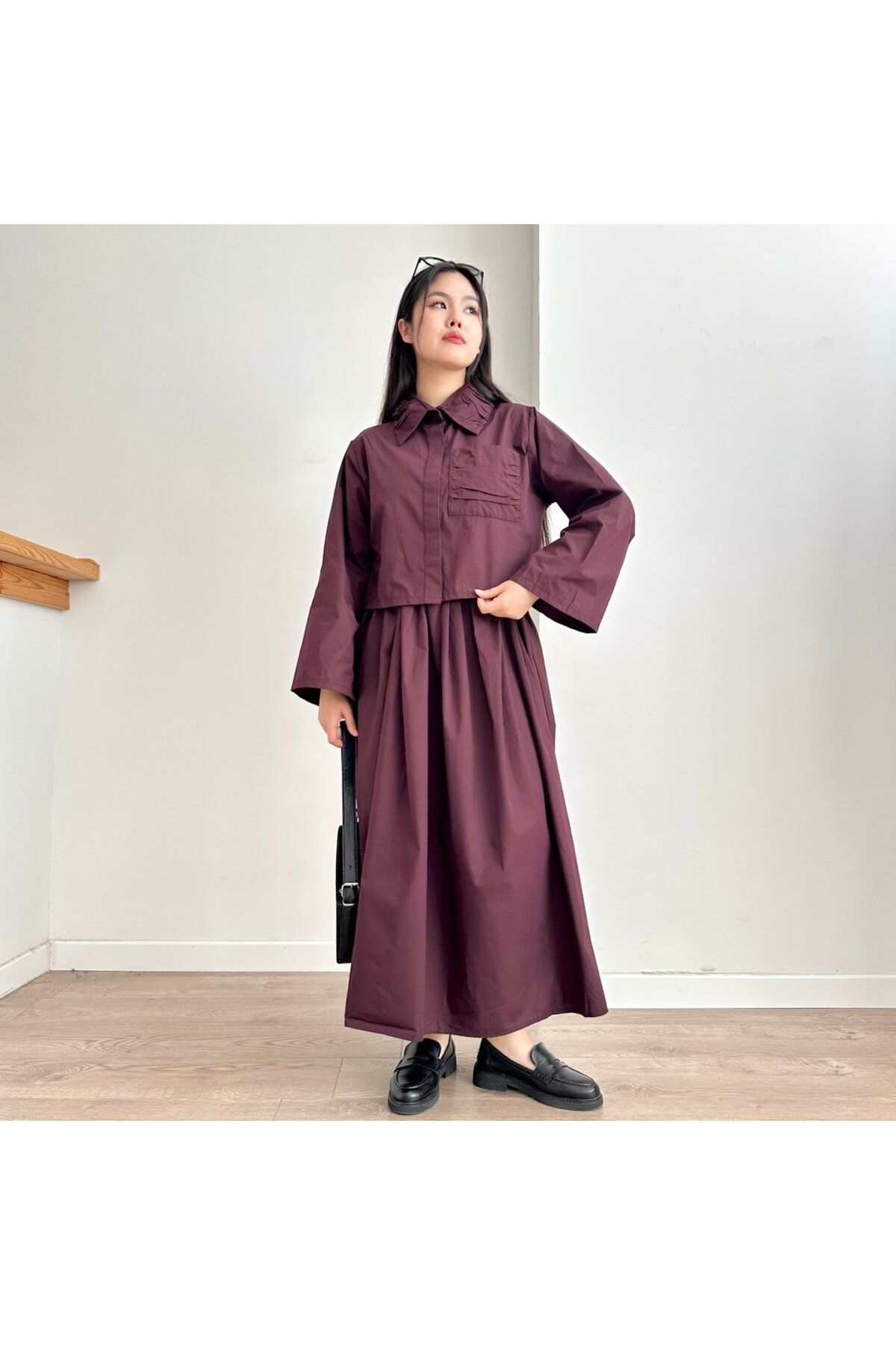 qarmacha Buruşuk Yaka Crop & Etek Takım