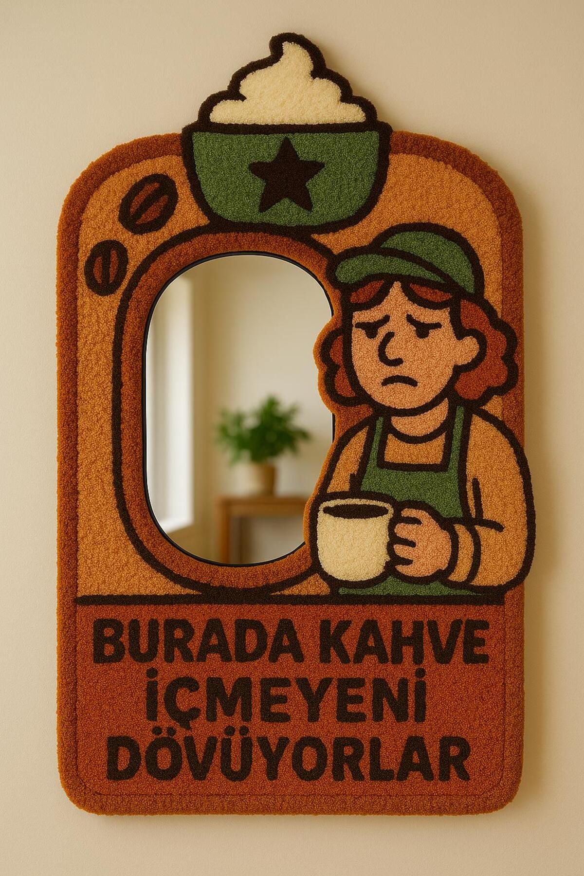 Afro Dekorasyon Tufting Ayna , Tasarım Ayna , Hediyelik Dekor Ayna ,Bohem Retro Ayna