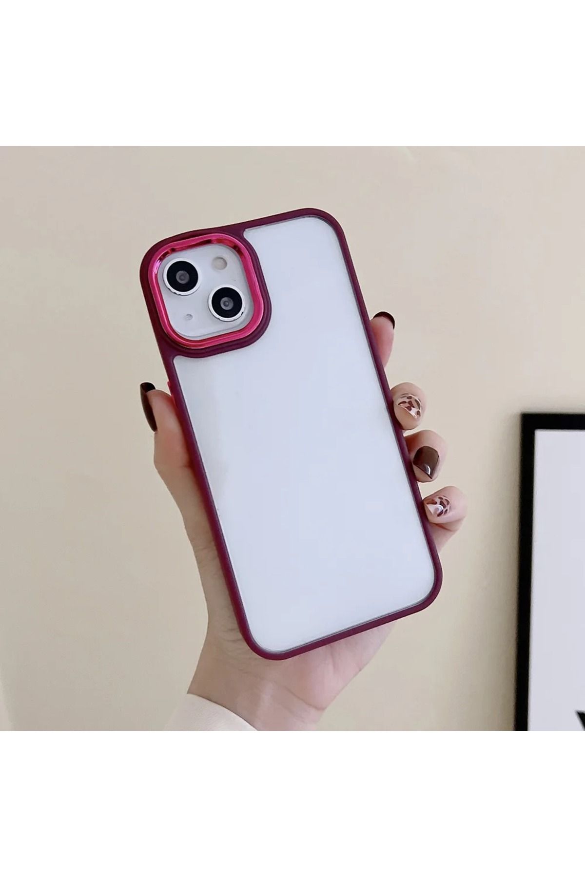 ERMER Iphone 14 Promax İçin Parlak Şefaf Renkli Kenarlıklı Şık Görünümlü Telefon Kılıfı Kapak