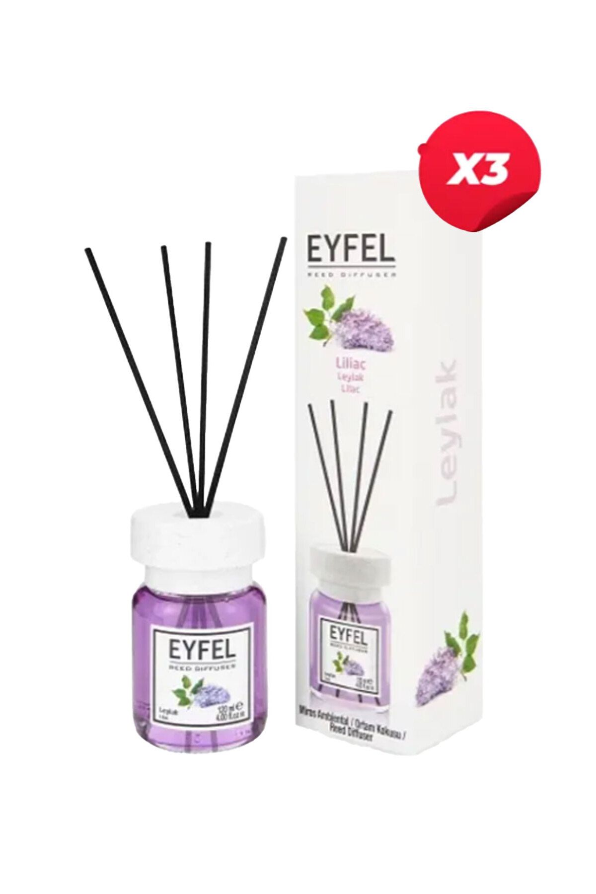 Eyfel Odorizant De Cameră Cu Aromă De Liliac, Cu Bețișoare, 120ml X3 - One Size
