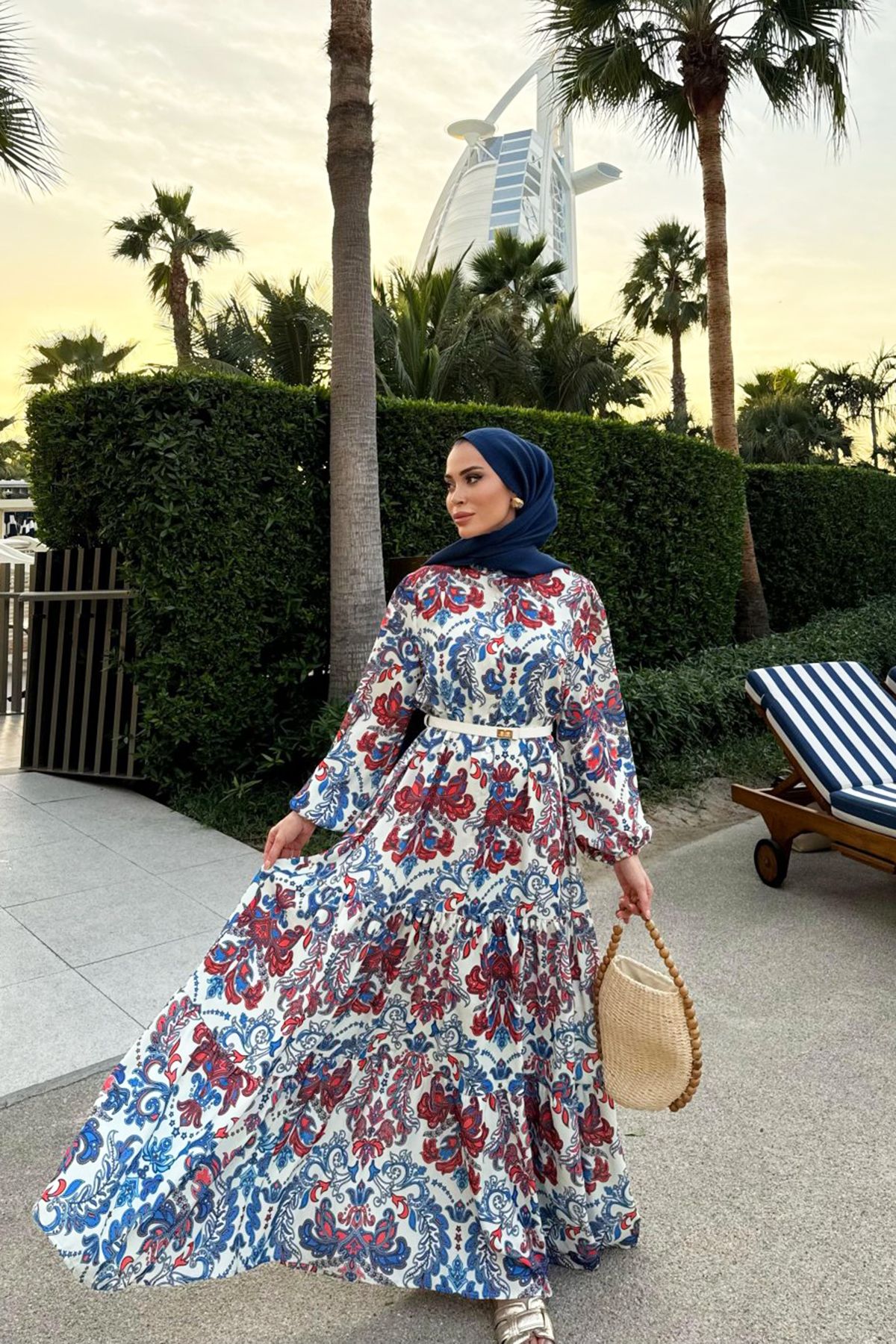 Merwishop Merwish Düğmeli Desenli Elbise 1204