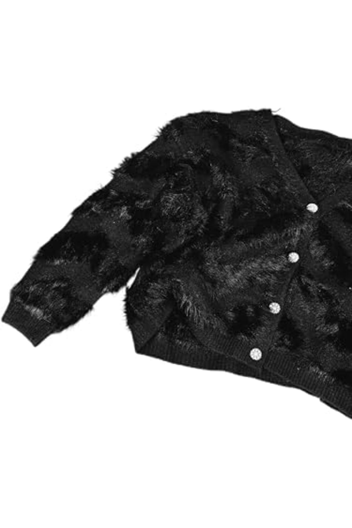 جاكيت قصير من الموهير الأسود برقبة على شكل حرف V للنساء والفتيات من