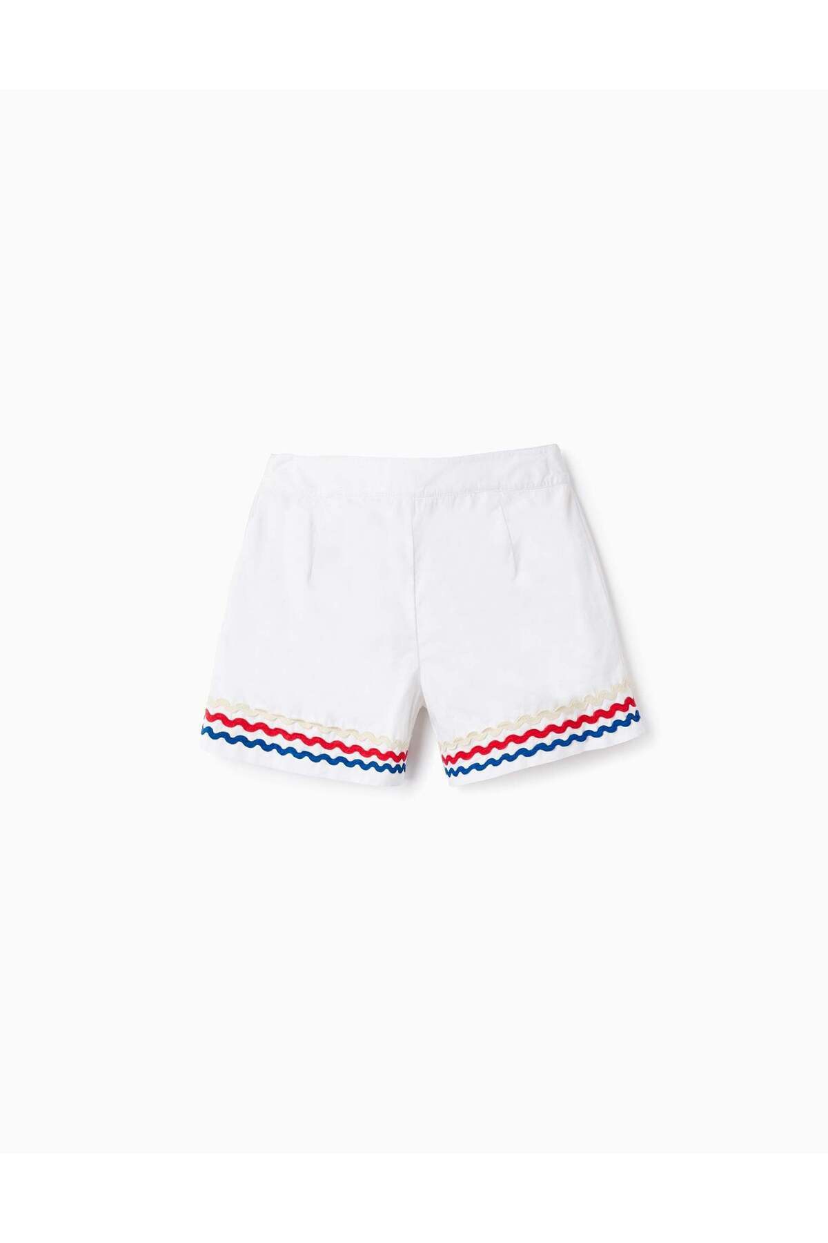 Ziddy-Cotton Shorts with Wavy Stripes for Girls 'You&Me', White 2