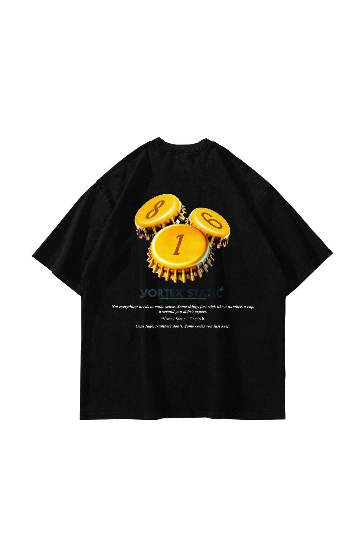 Sekizbiraltı Vortex Static Baskılı Oversize Unisex Siyah Tshirt