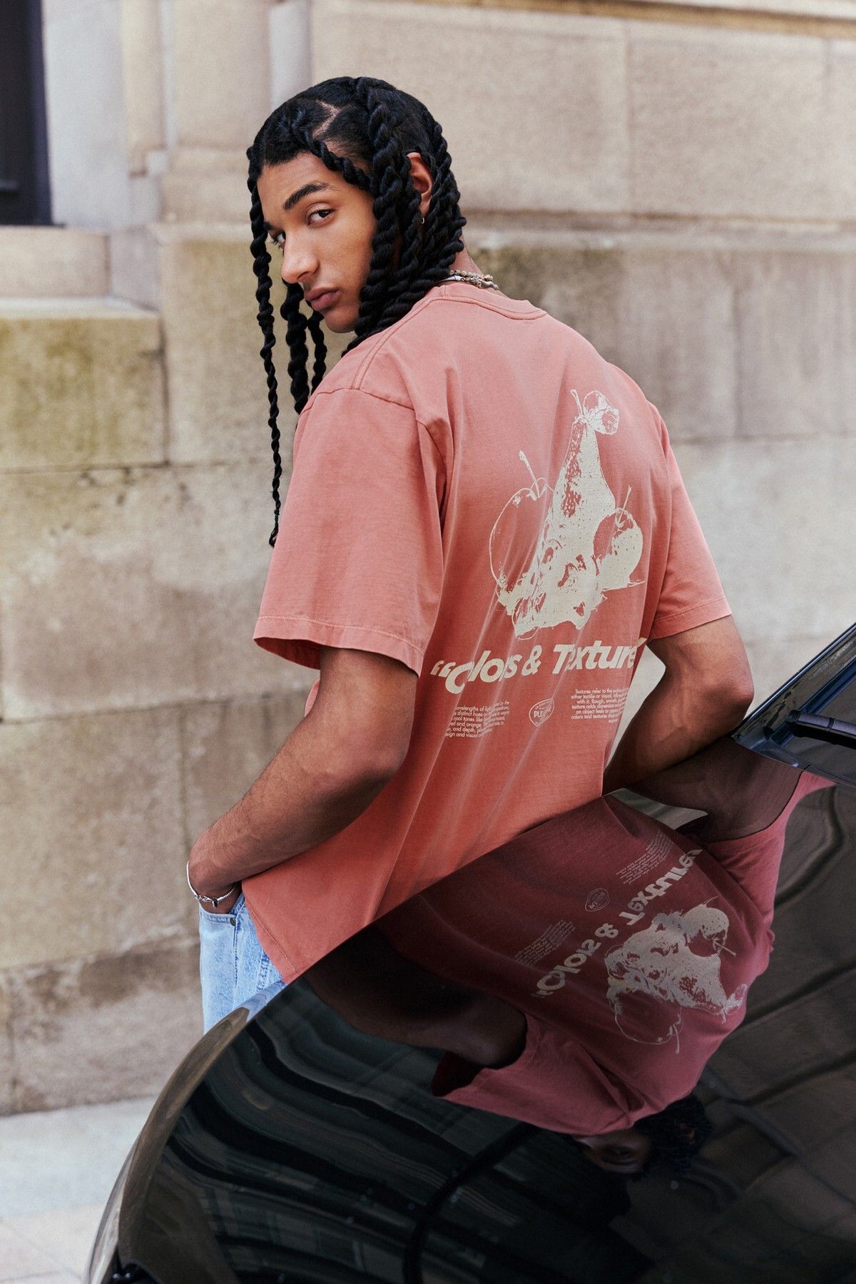 Pull & Bear Yazılı ve meyve grafik baskılı t-shirt