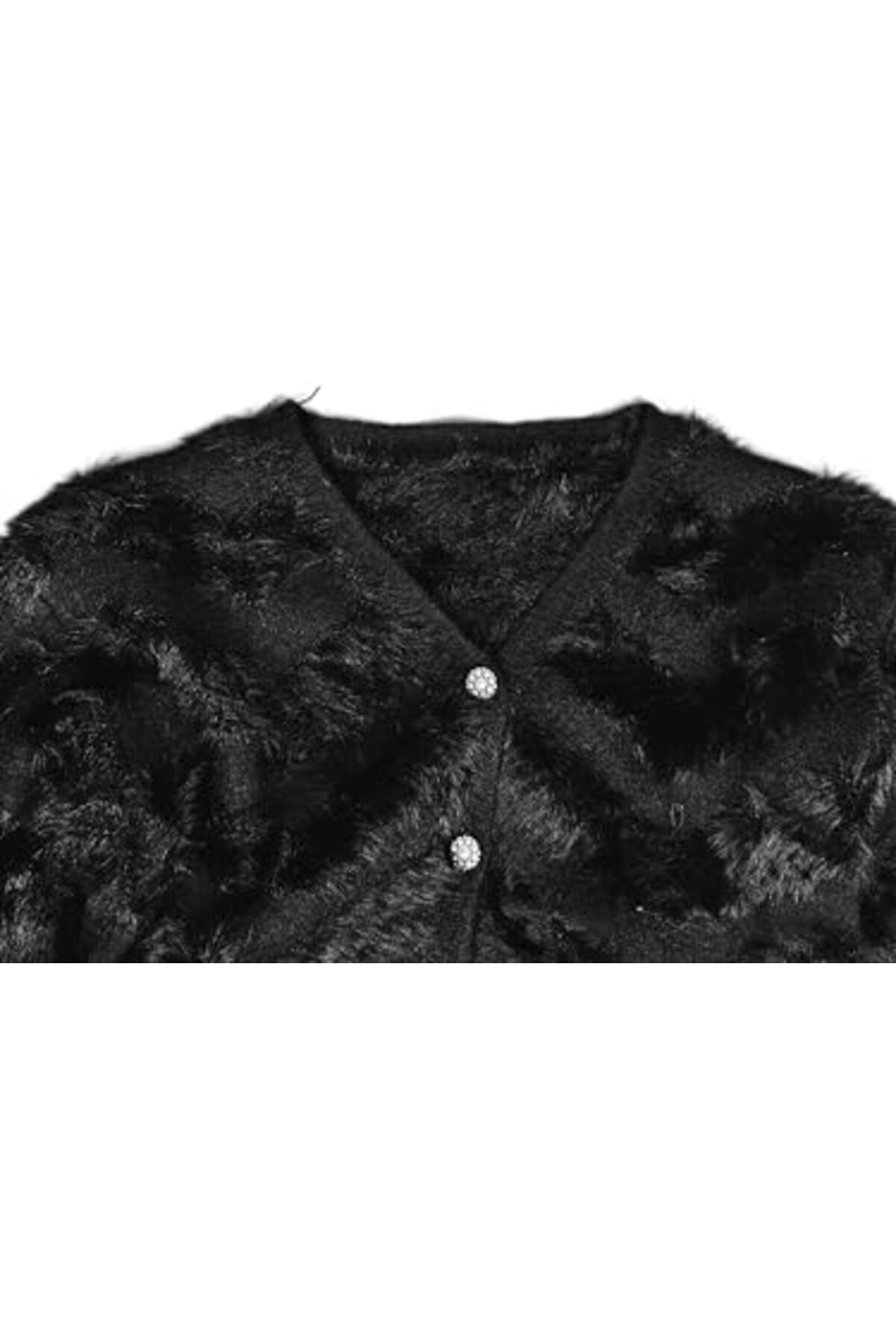 جاكيت قصير من الموهير الأسود برقبة على شكل حرف V للنساء والفتيات من