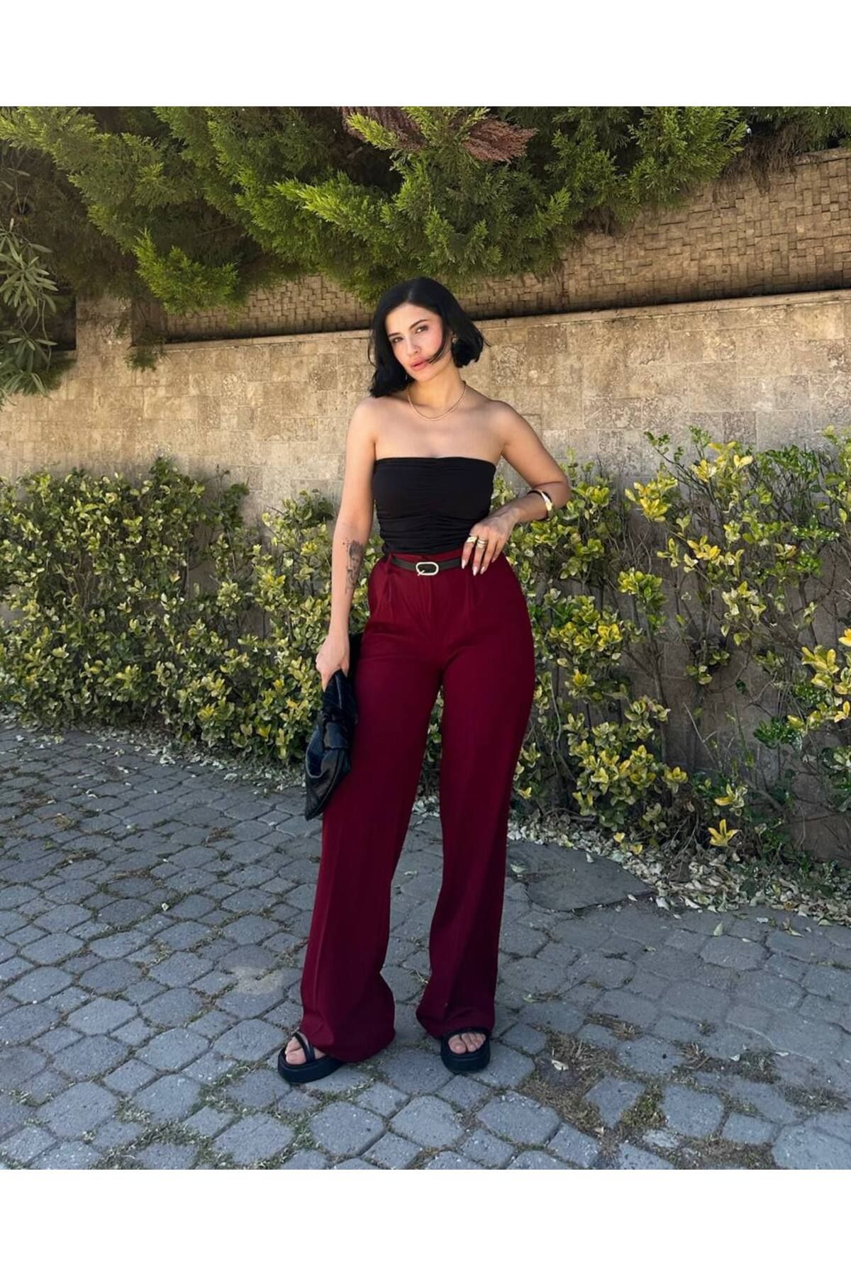 MY LİKA SCUBA CREP PALAZZO BELİ KEMERLİ PANTALON