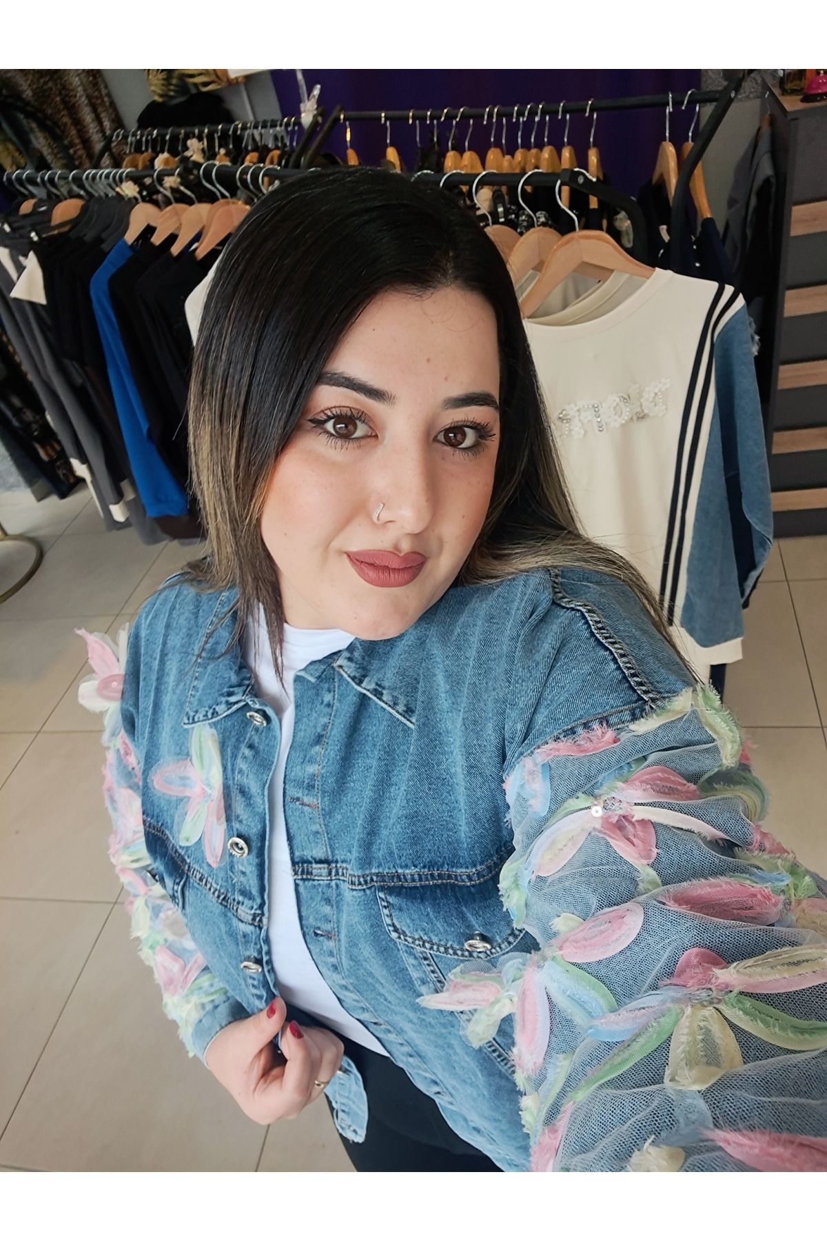 hatun atilla Çiçek detaylı tasarım kot ceket