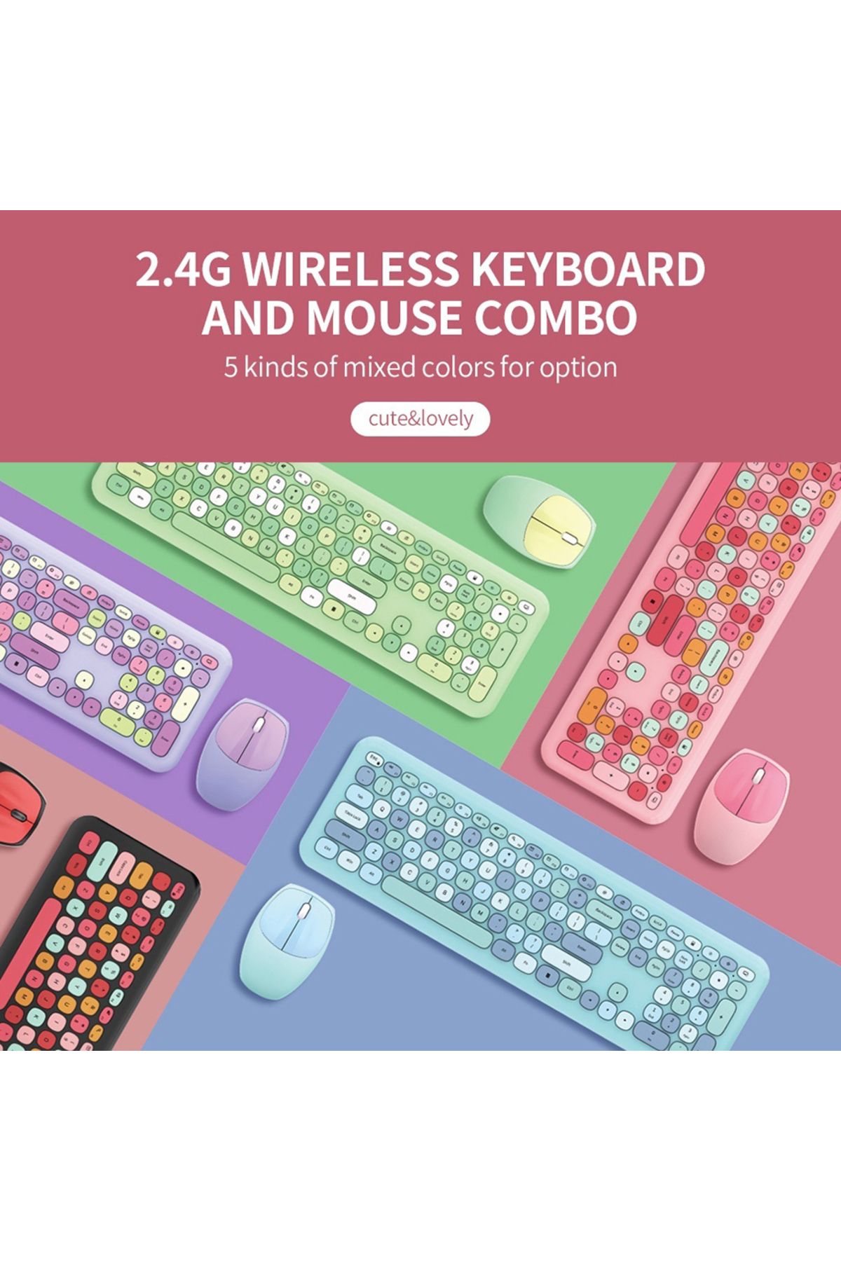 Choice-English Green Mofii Wireless Keyboard And Mouse Combo Slim Compact 2.4g Usb Full Size Wireless Mouse 2