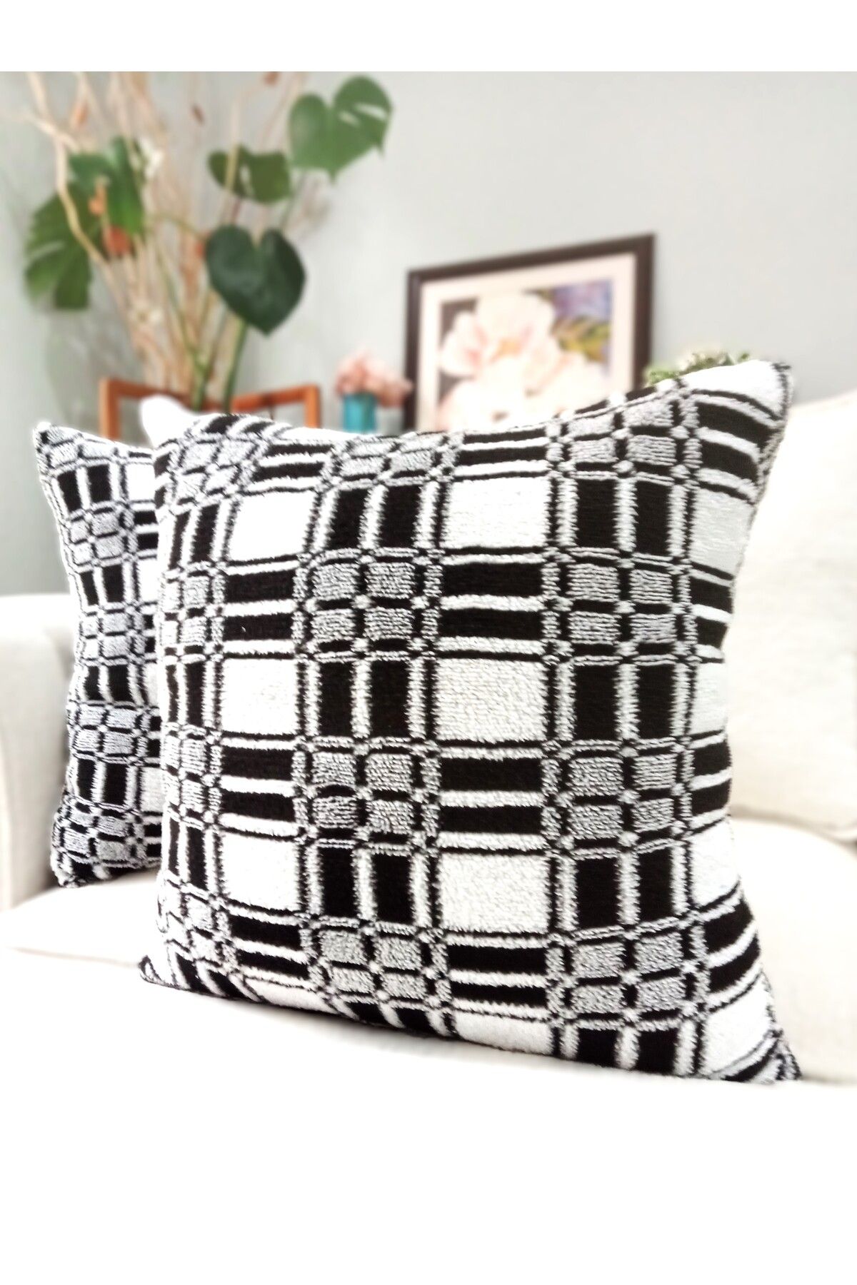 Gatta Ekoseli Yumuşak Kırlent Kılıfı 45x45 cm Dekoratif Yastık Kılıfı 2 Li