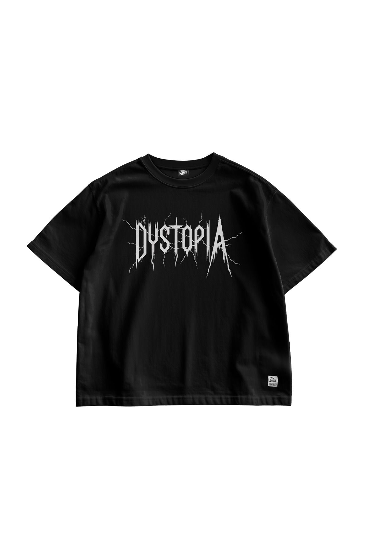 TresMonos Dystopia Baskılı Oversize Kısa Kesim Pamuklu Unisex Siyah Tişört