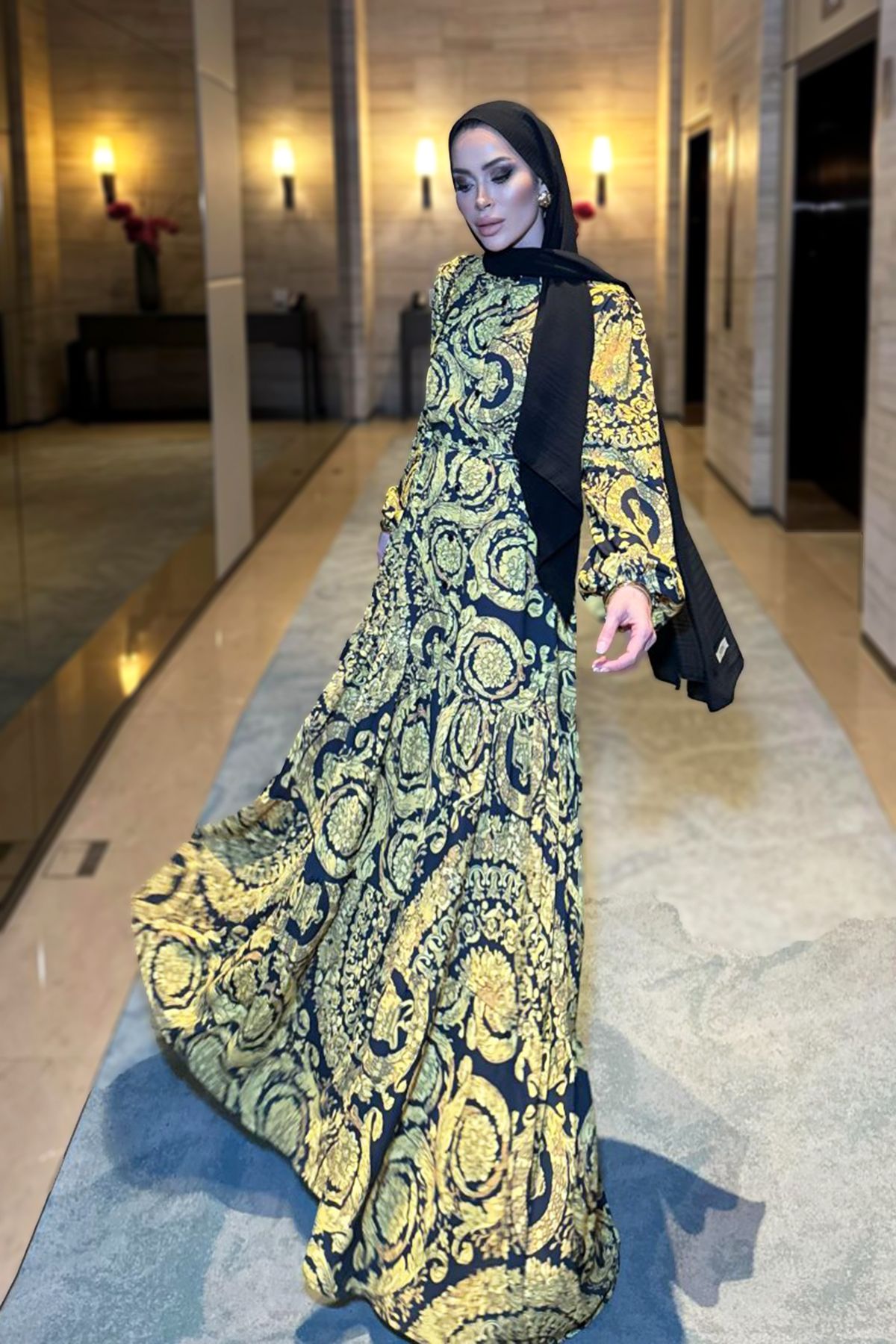 Merwishop Merwish Düğmeli Desenli Elbise 1234